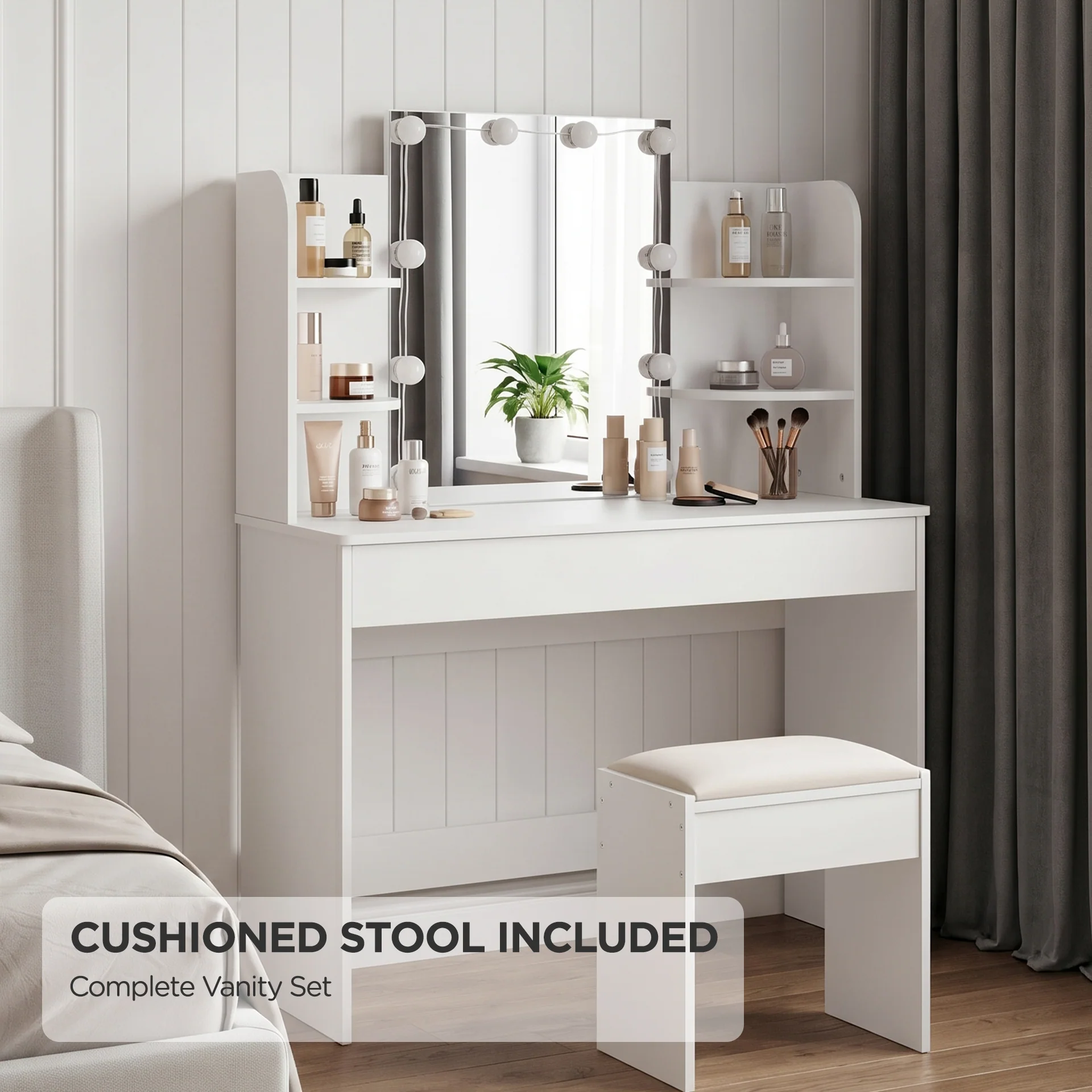 Celosia 2 Piece Dressing Table with Mirror & Stool Set - White - Image 5