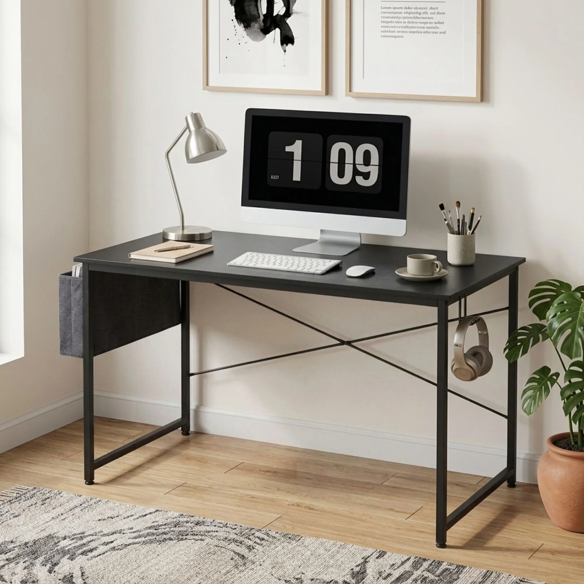 Cesar 120cm Computer Desk with Storage Bag - Black - Image 4