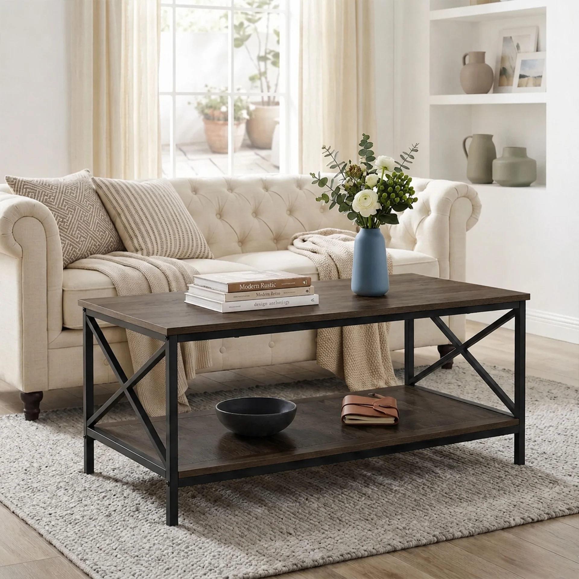 Chad Rectangle Coffee Table - Rustic Brown + Black - Image 2