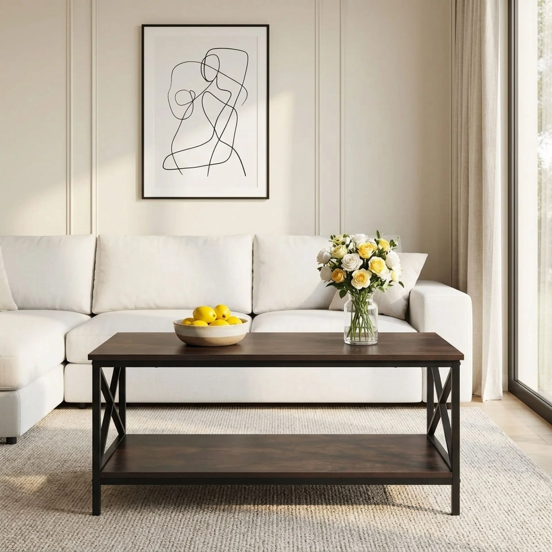 Chad Rectangle Coffee Table - Rustic Brown + Black - Image 6