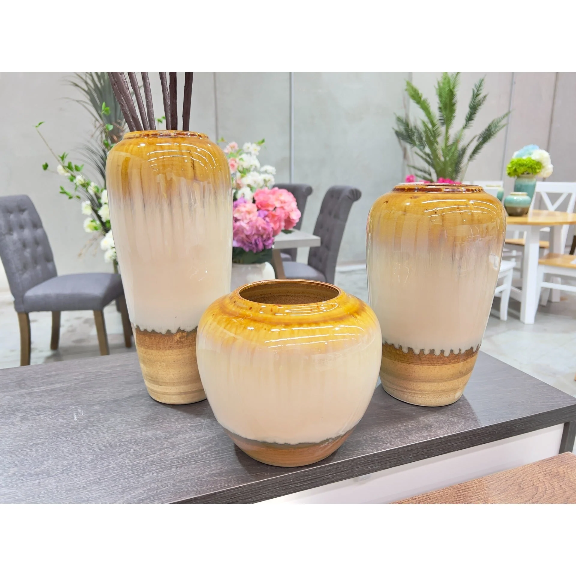 Cleo Glazed Ceramic Vase Yellow - Medium - Image 2