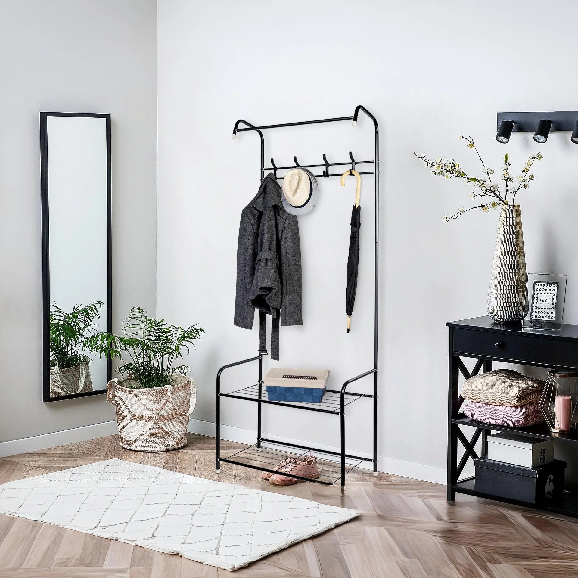 Clothing Garment Rack with Shelves - Black