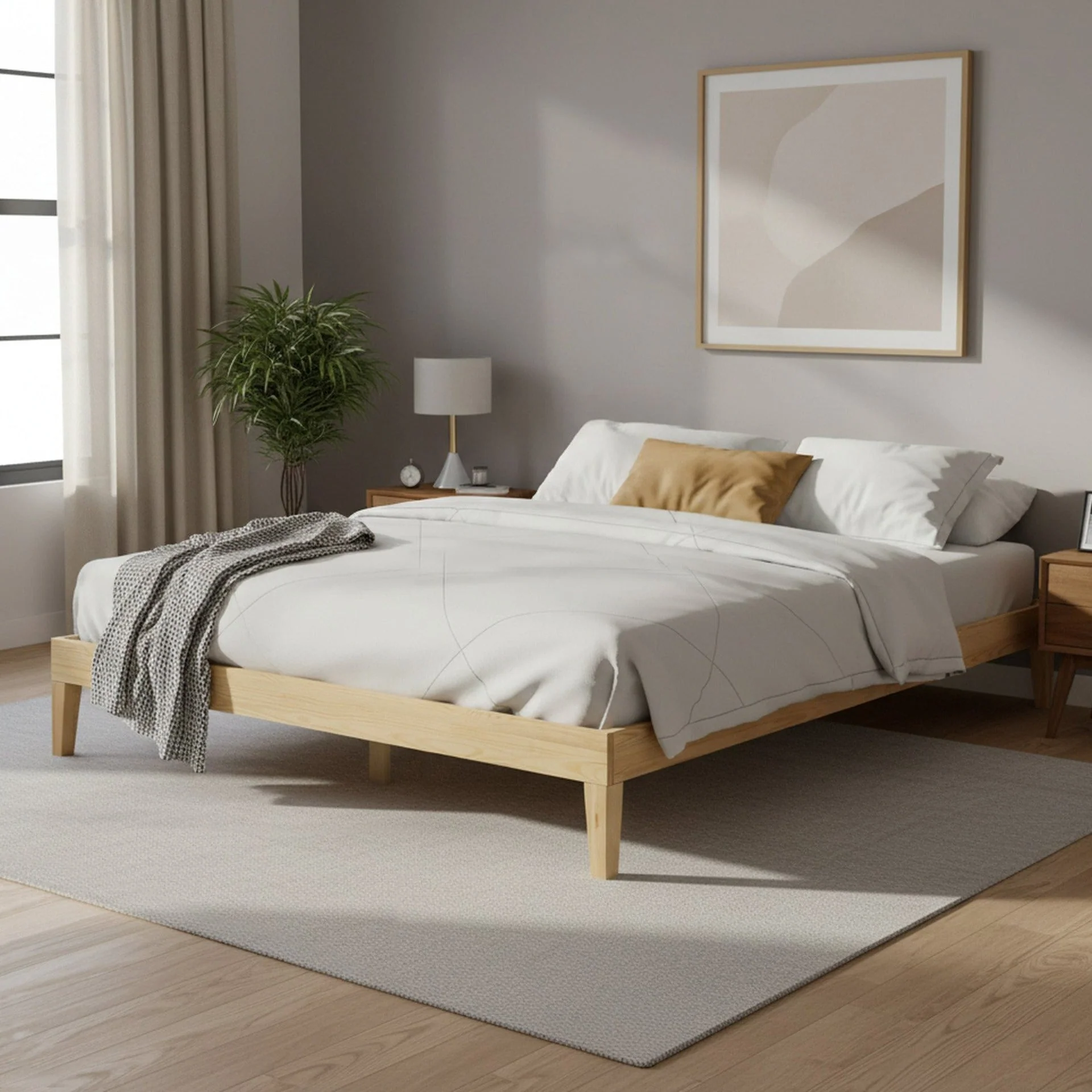 Creise King Wooden Bed Frame - Light Oak - Image 3