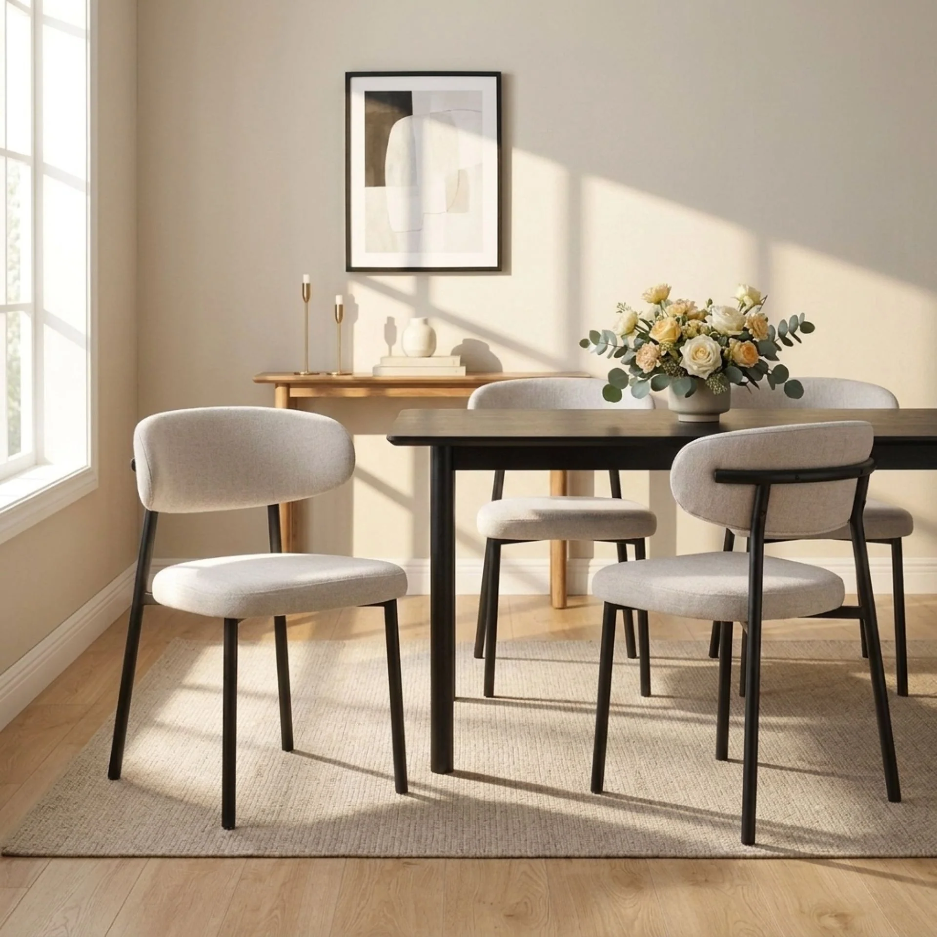 Curvano Fabric Dining Chair Set Of 4 - Beige - Image 3