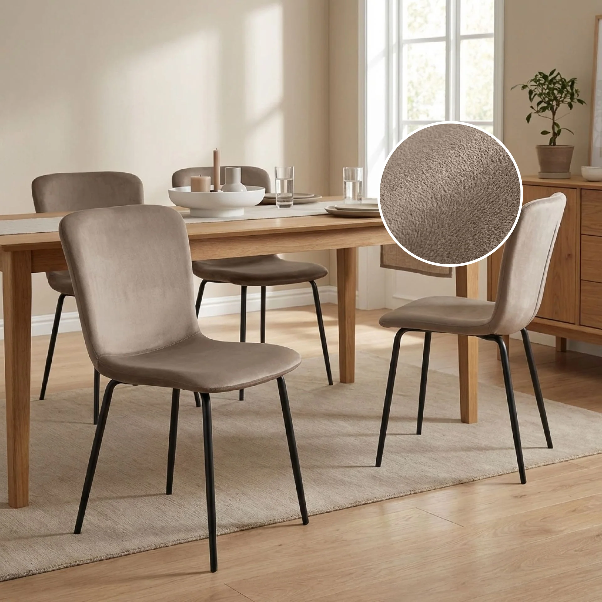Darius Velvet Dining Chairs - Set of 4 - Taupe - Image 2