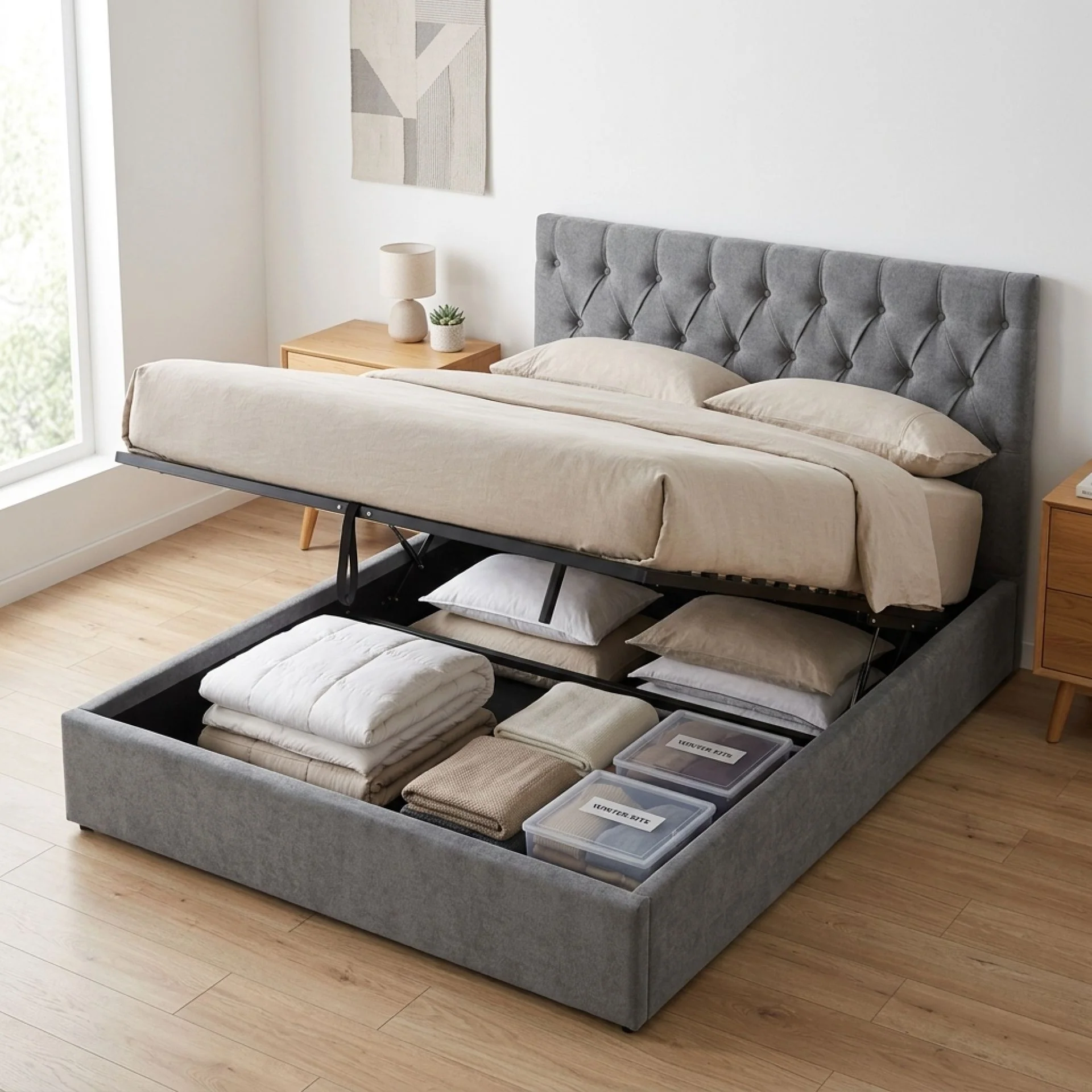 Daro Queen Gas Lift Bed Frame - Grey