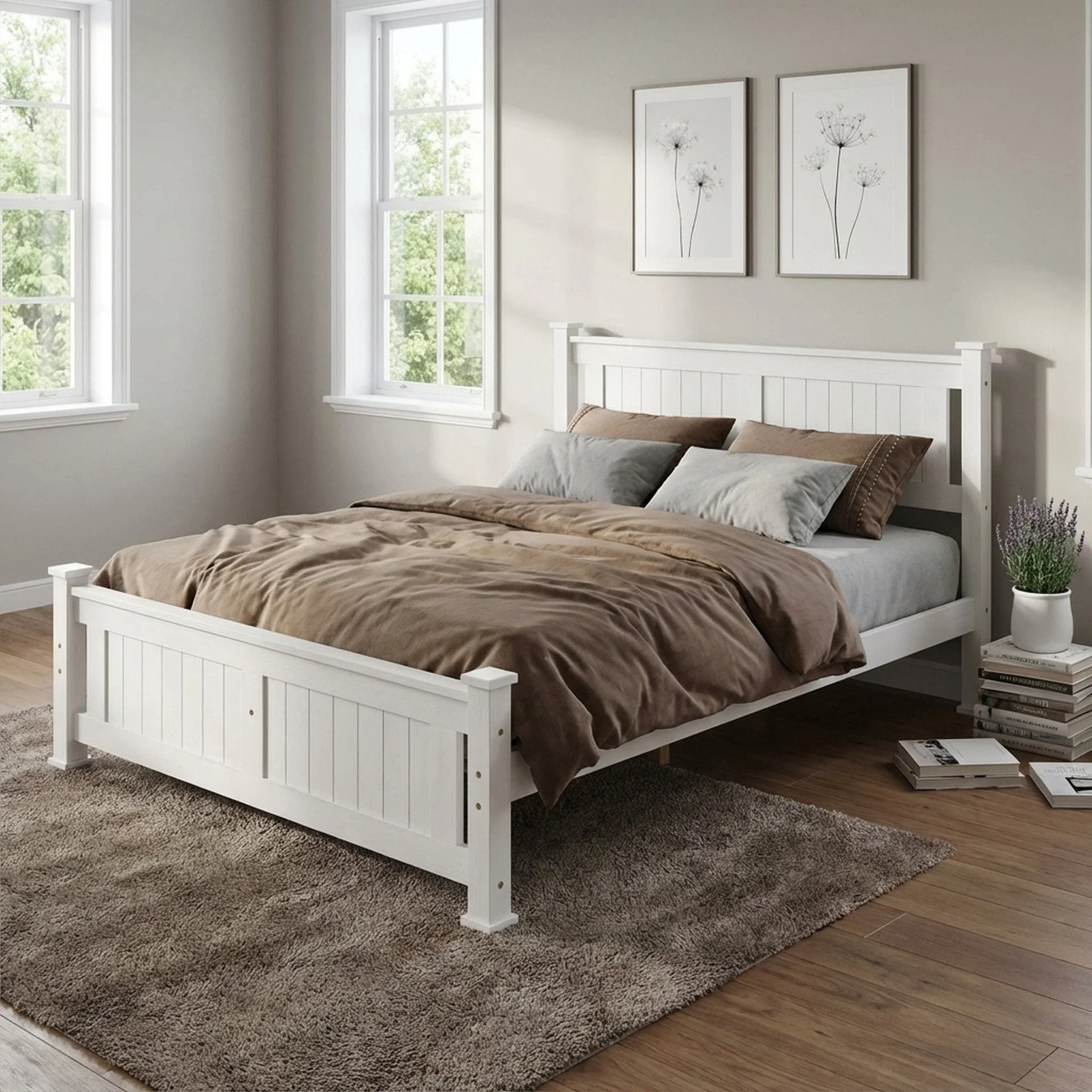 Davraz Queen Wooden Bed Frame - White - Image 3