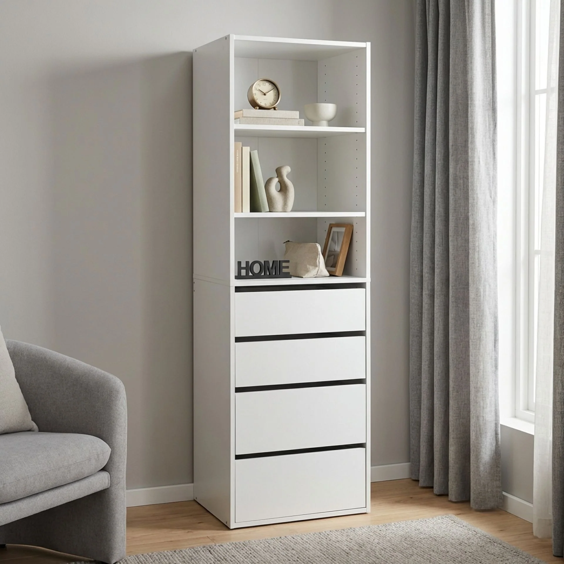 DELTA 4 Drawer & 3 Shelf Wardrobe - White - Image 4