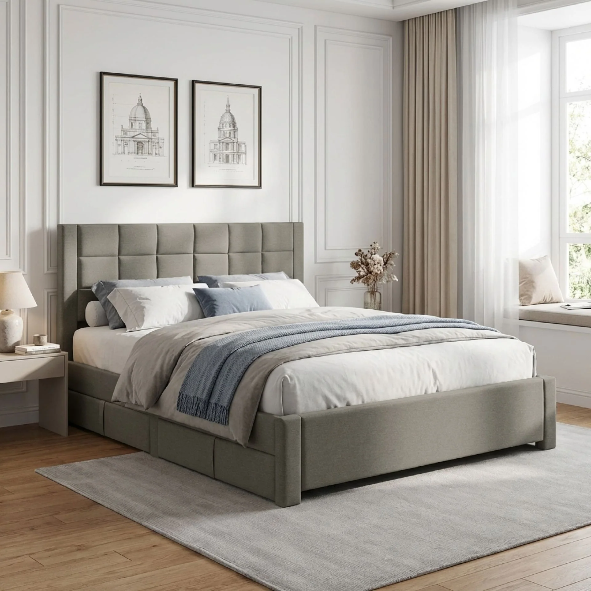 Denali Queen Bed Frame with 4 Drawers - Light Grey - Image 2
