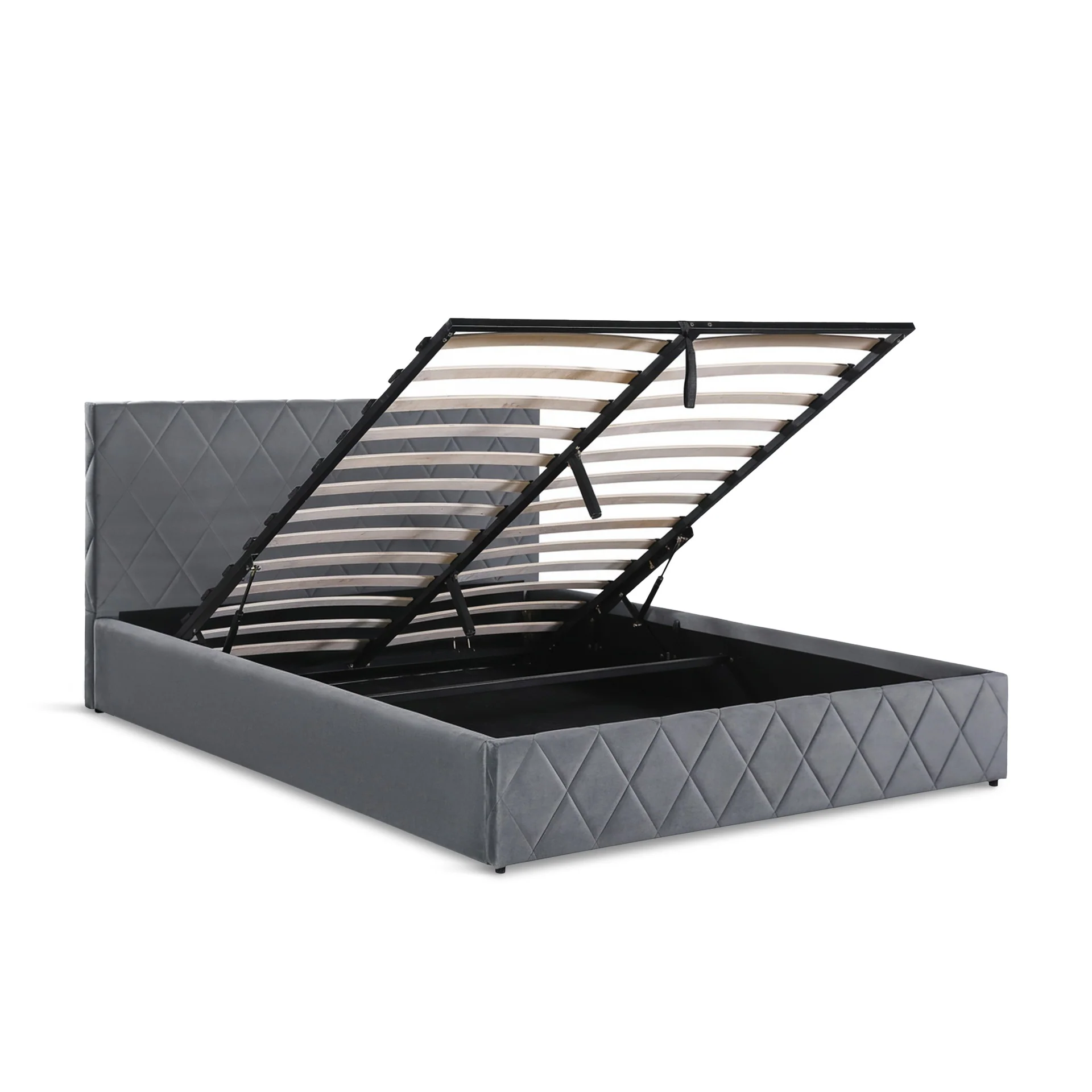Dima Velvet Queen Gas Lift Bed Frame - Grey - Image 10
