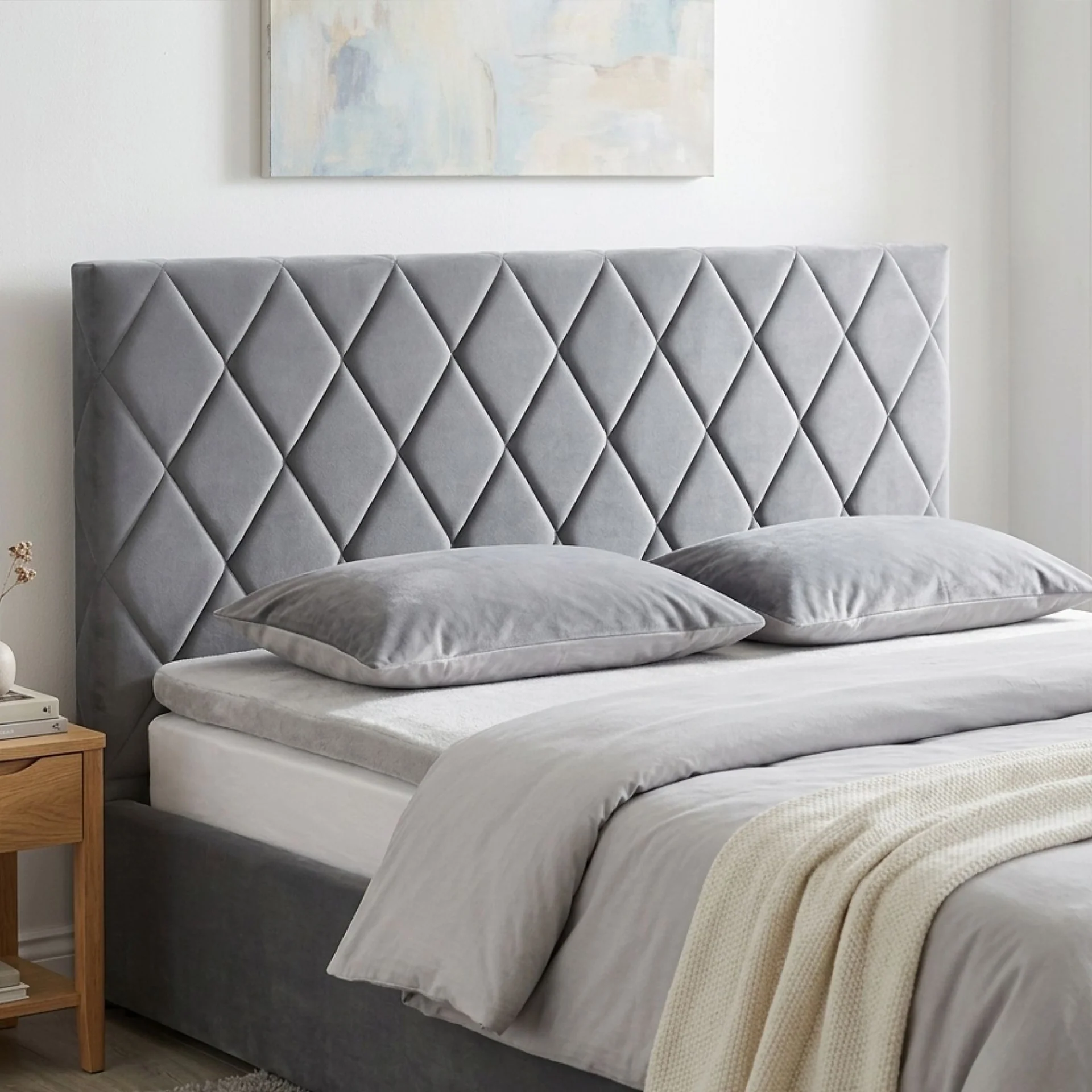 Dima Velvet Queen Gas Lift Bed Frame - Grey - Image 6