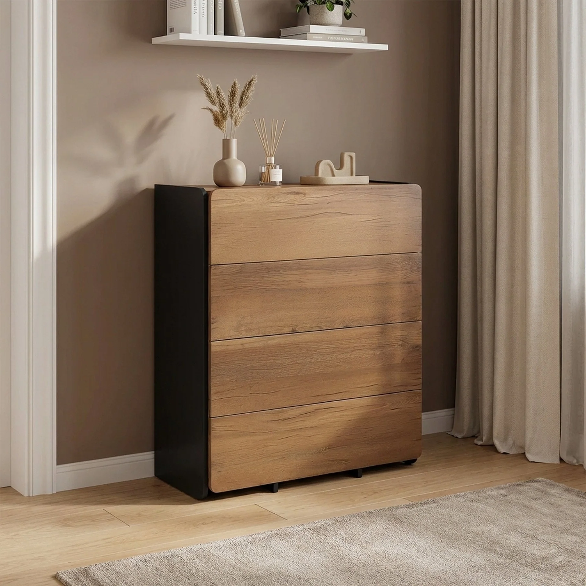 Dorian 4 Drawers Tallboy - Walnut + Black - Image 3