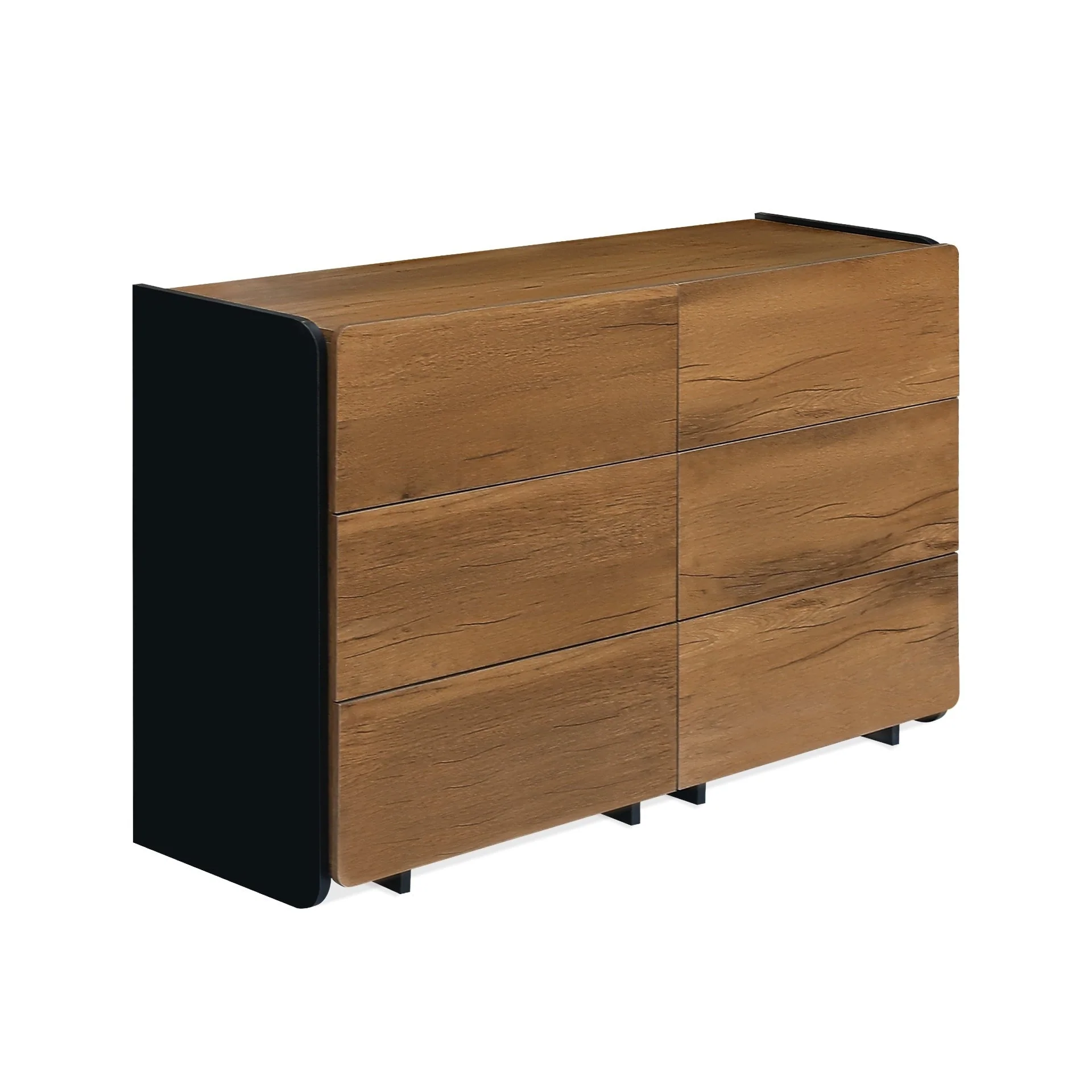 Dorian 6 Drawers Lowboy - Walnut + Black - Image 8