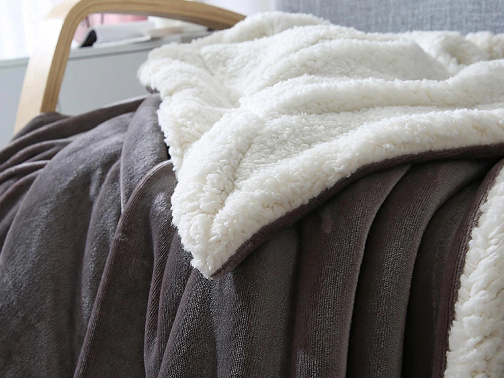 Double Layer Warm Fleece Blanket Throw Blanket - MINERAL GREY - Image 4