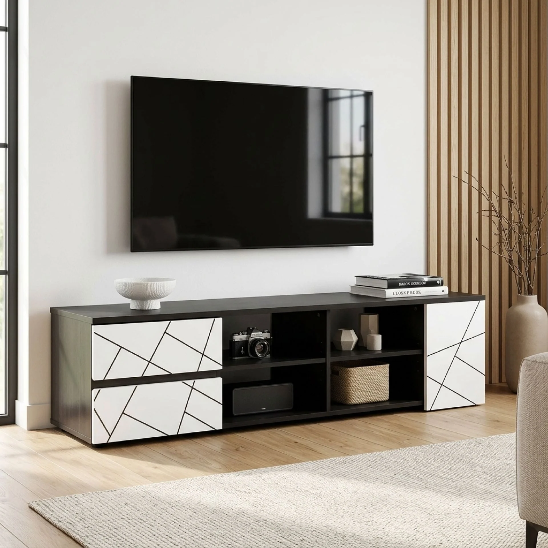 Dustin 1.5m Entertainment Unit - Oak Grey + White - Image 4