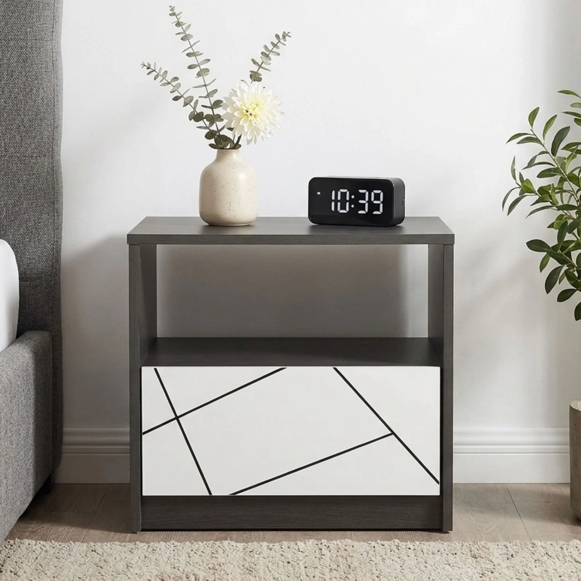 Dustin Bedside Table - Oak Grey + White - Image 3