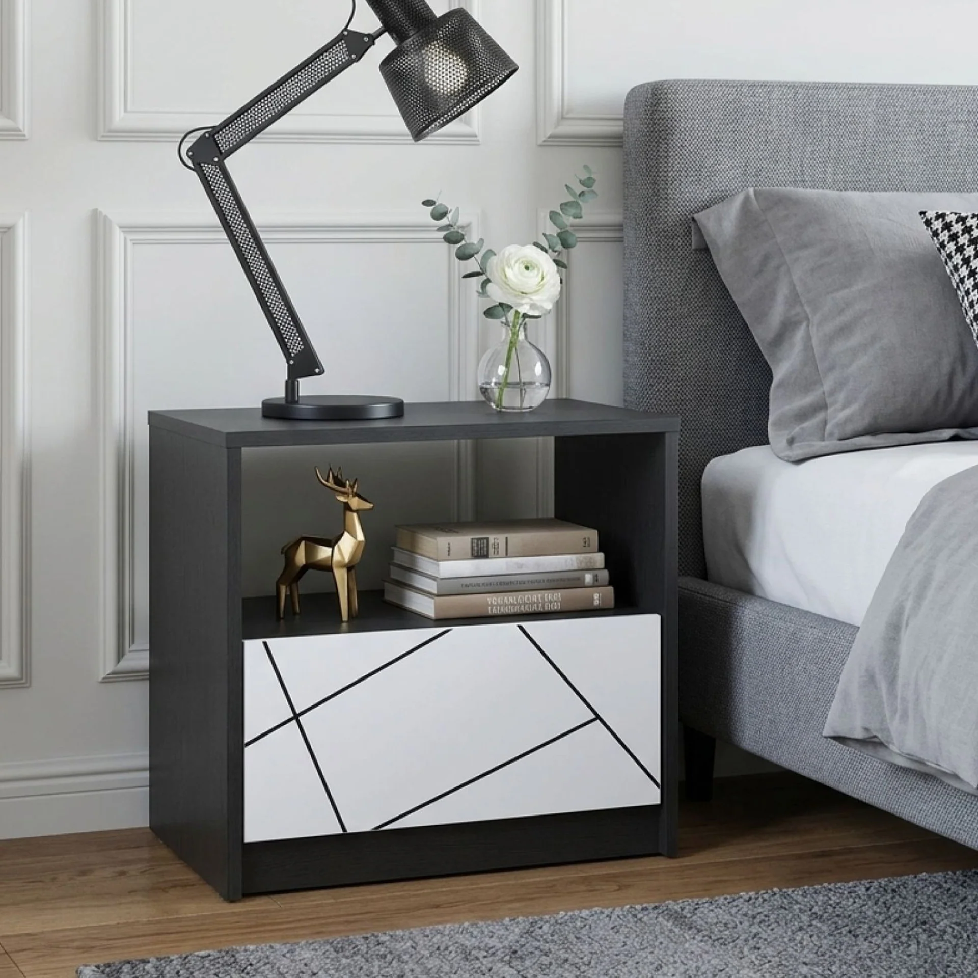 Dustin Bedside Table - Oak Grey + White - Image 4