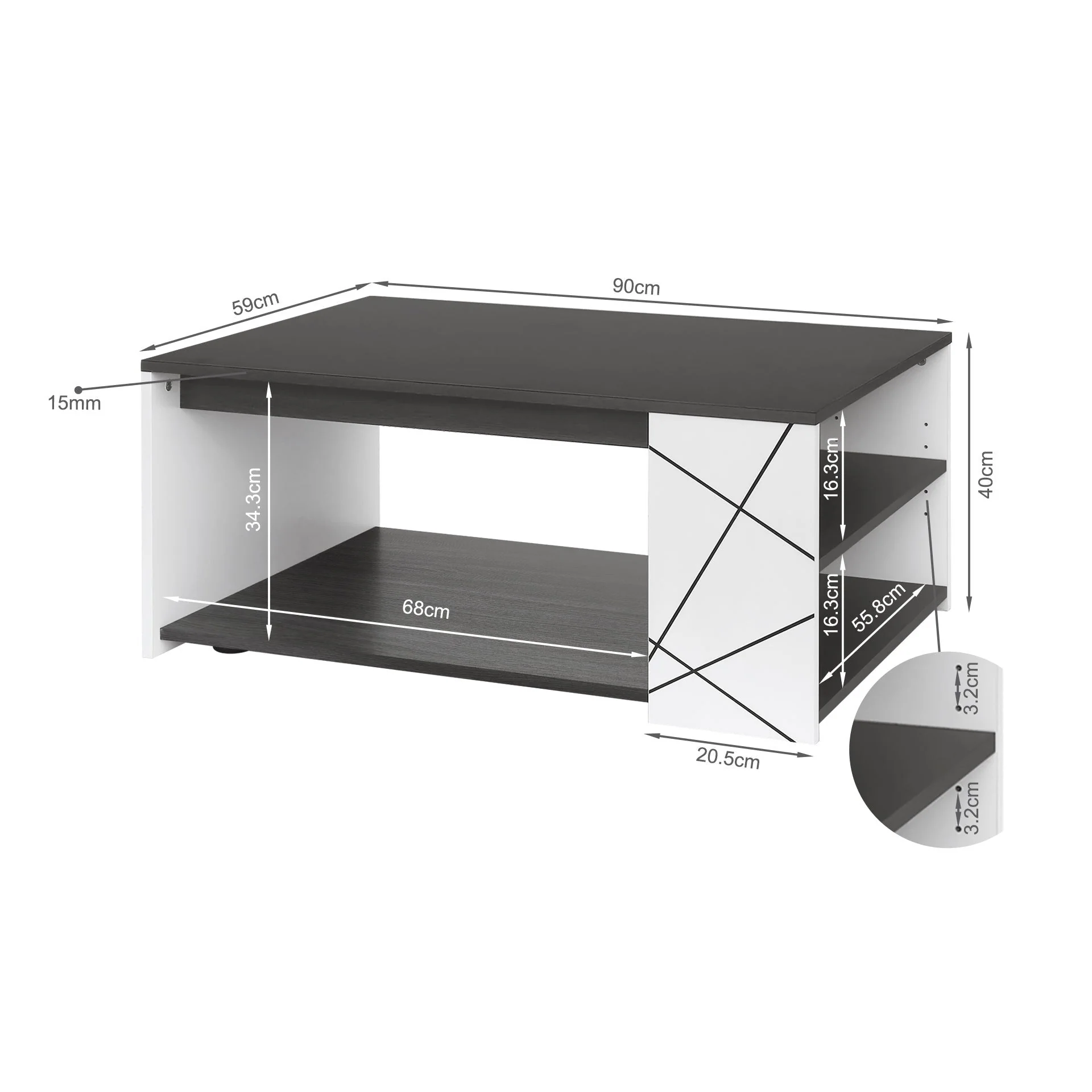 Dustin Coffee Table - Oak Grey + White - Image 9