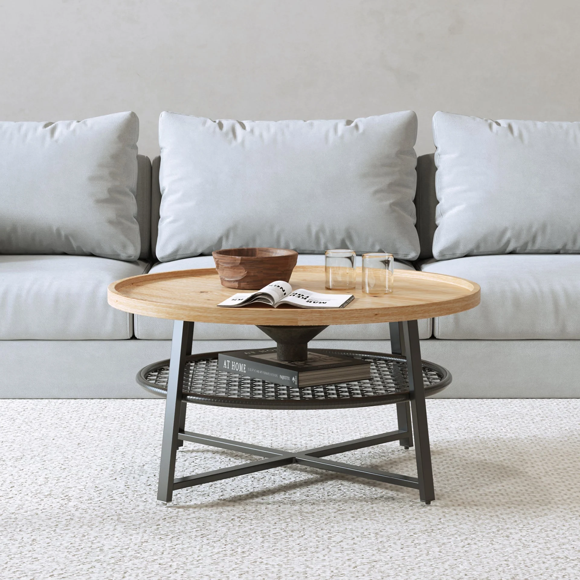 Edgar Coffee Table 80cm - Oak + Black - Image 2