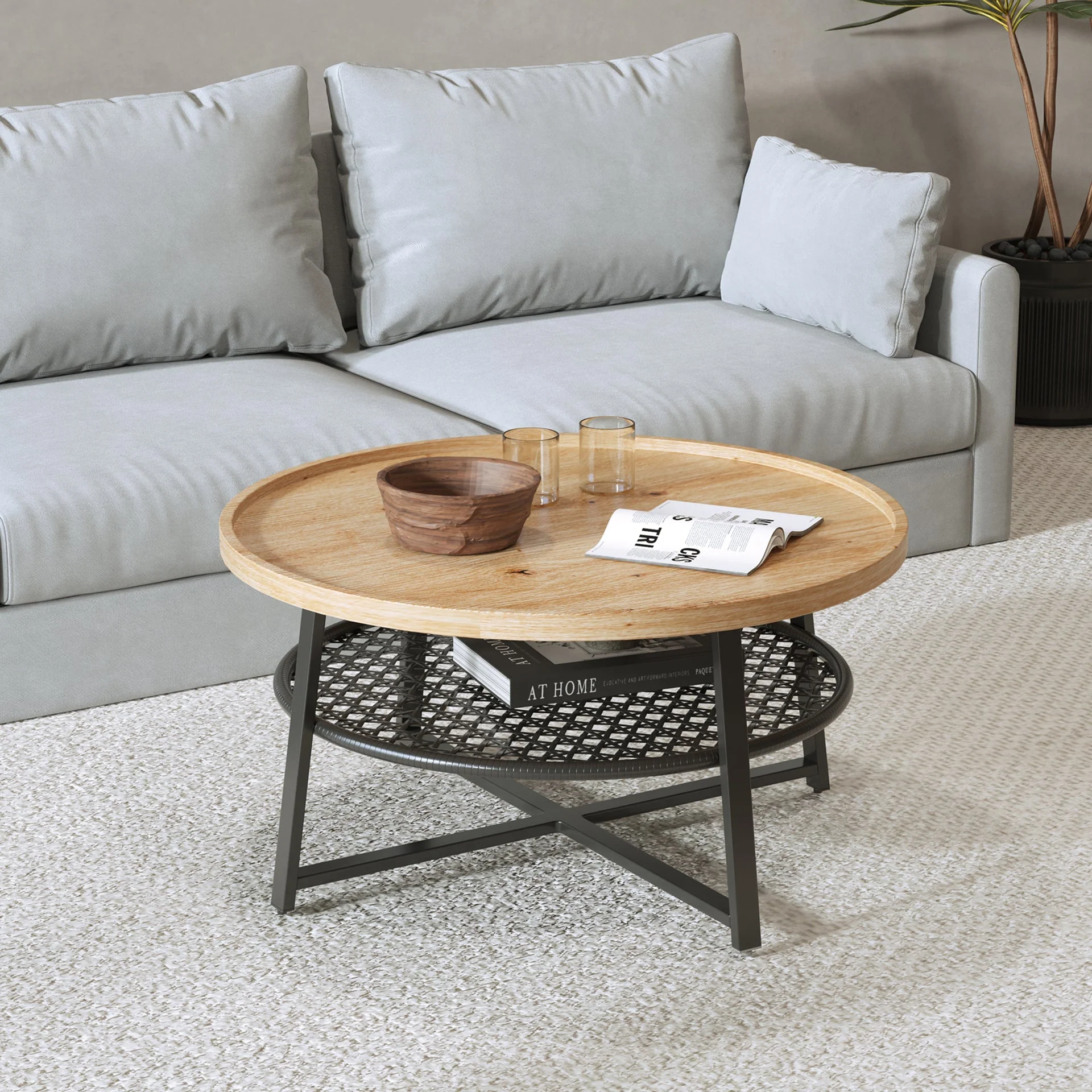 Edgar Coffee Table 80cm - Oak + Black - Image 3