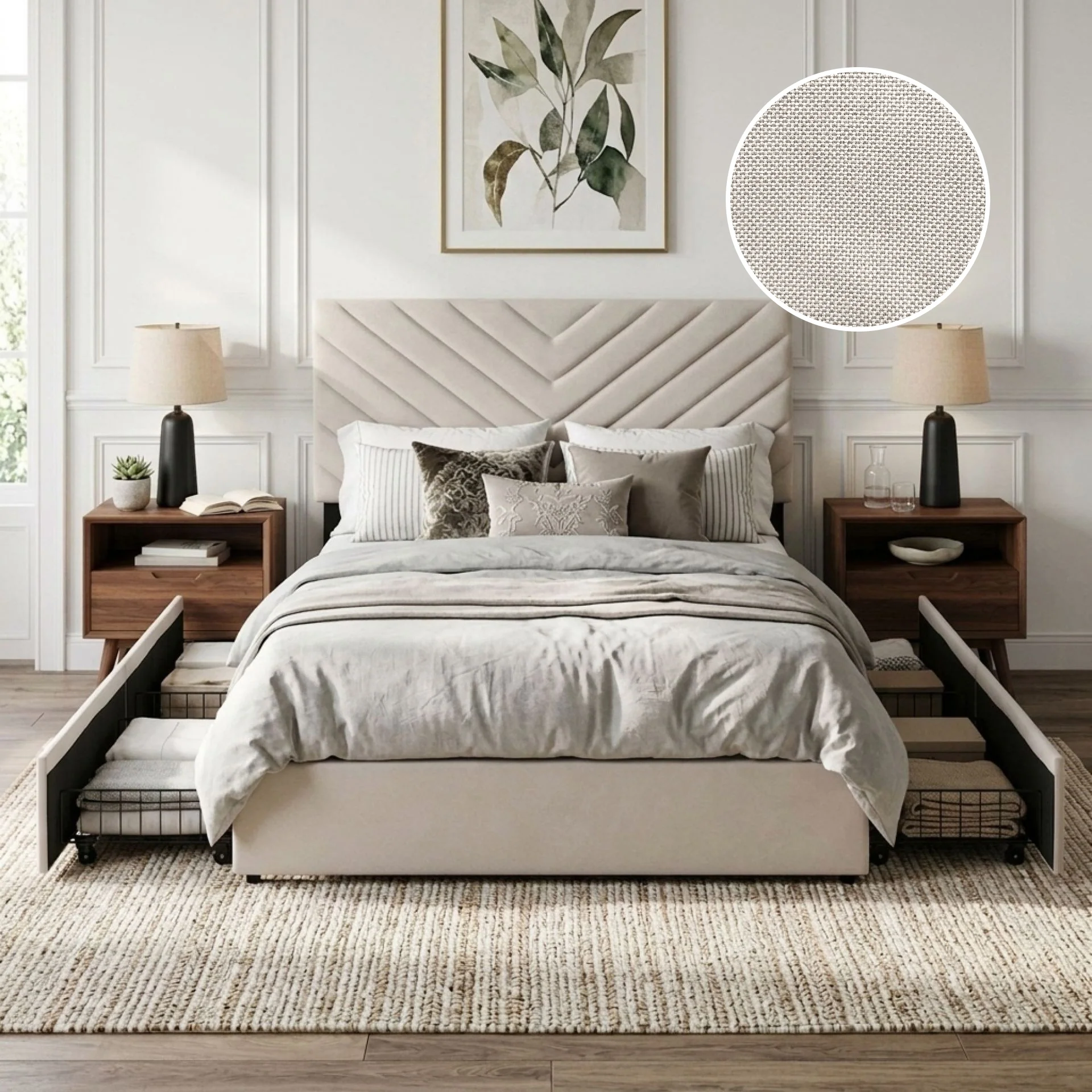 Elara Double Bed Frame with 4 Drawers - Beige - Image 2