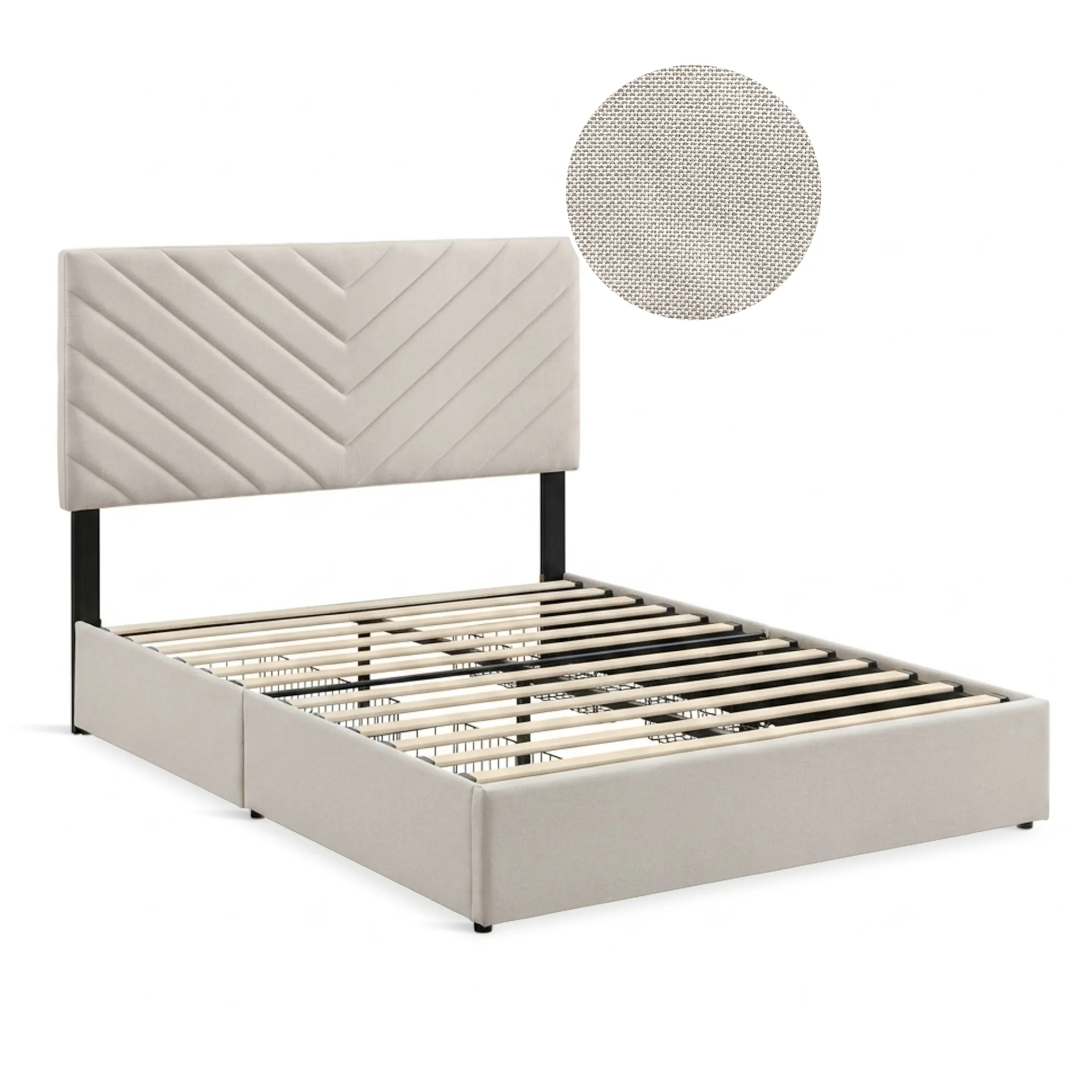 Elara Double Bed Frame with 4 Drawers - Beige - Image 9