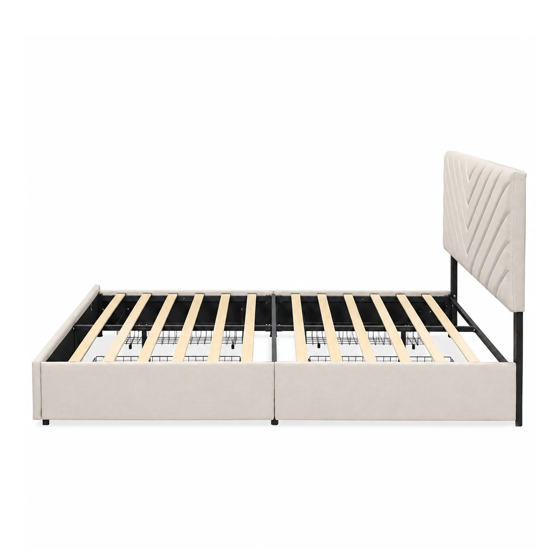 Elara Queen Bed Frame with 4 Drawers - Beige - Image 12