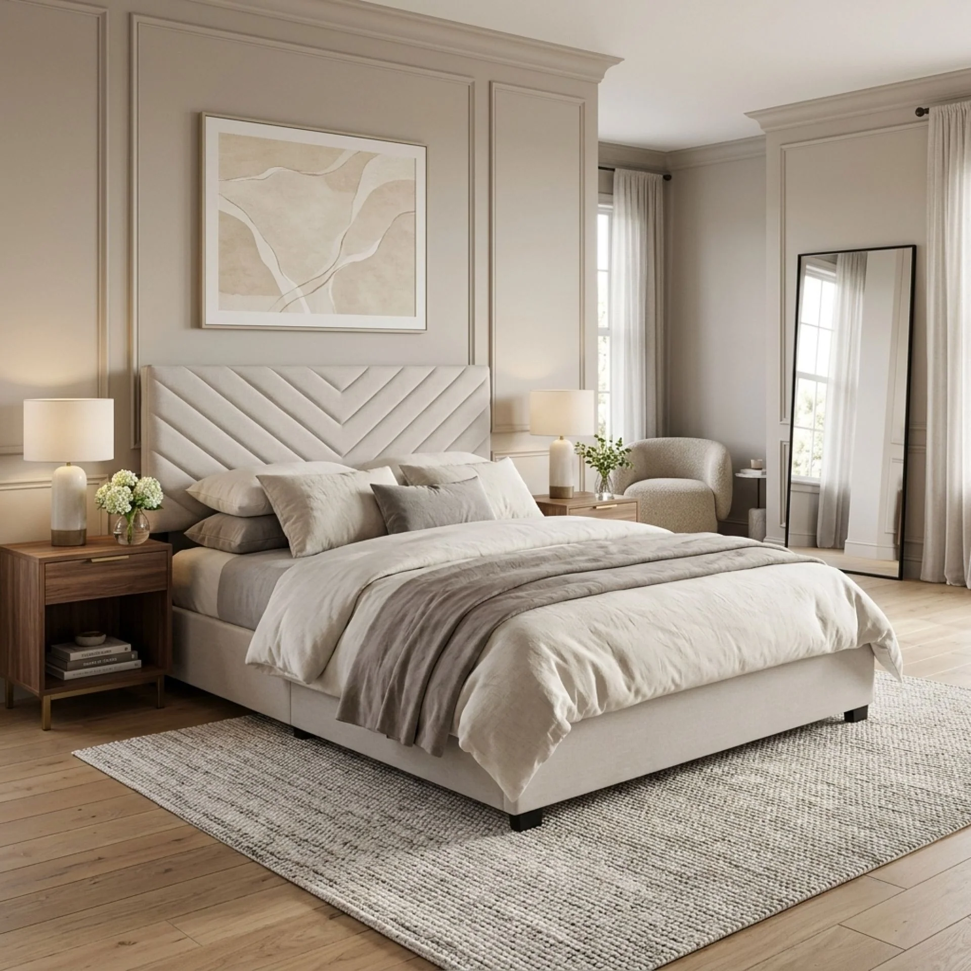 Elara Queen Bed Frame with 4 Drawers - Beige - Image 5