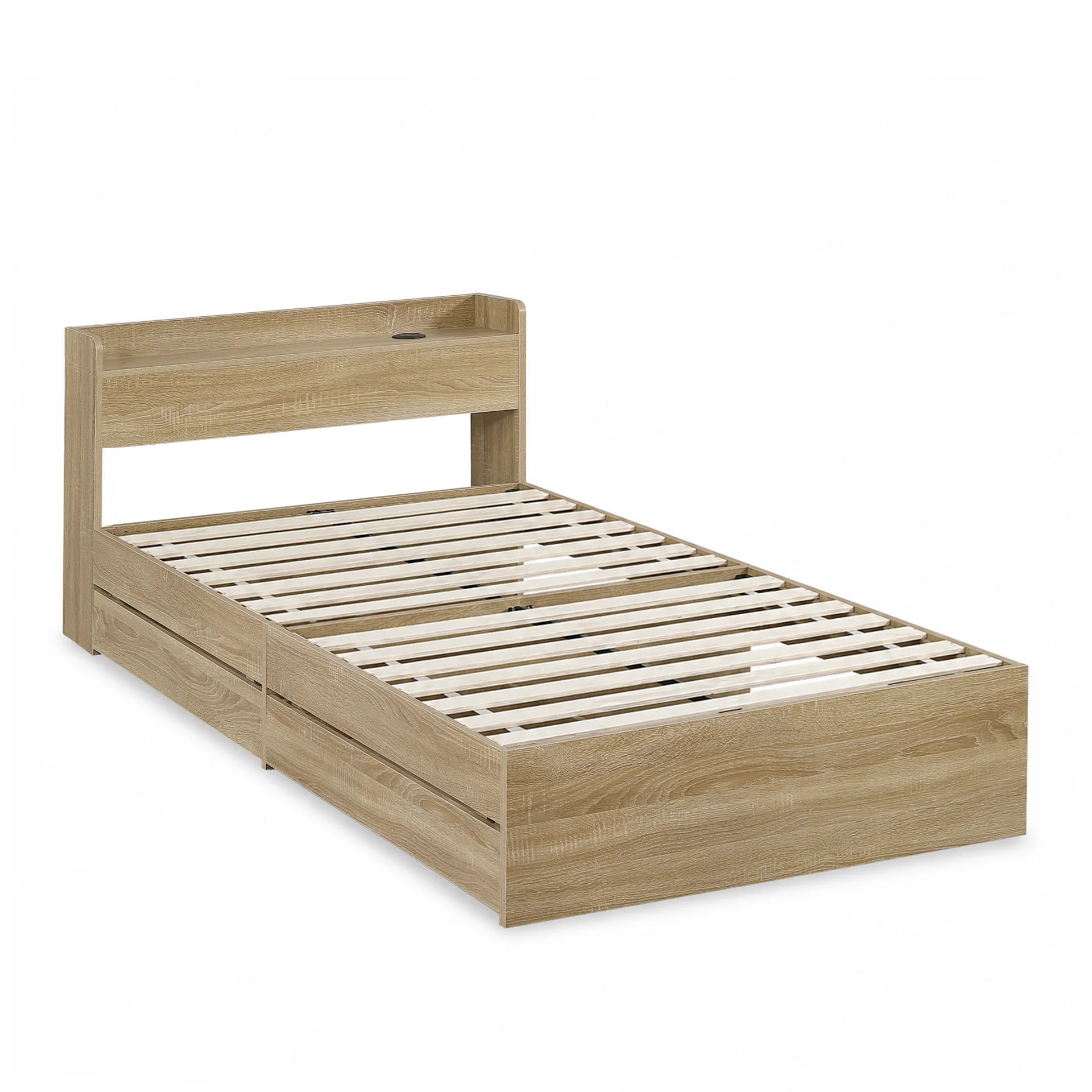 Elda King Single Bed Frame with USB Port & Drawers - Natural - Image 7