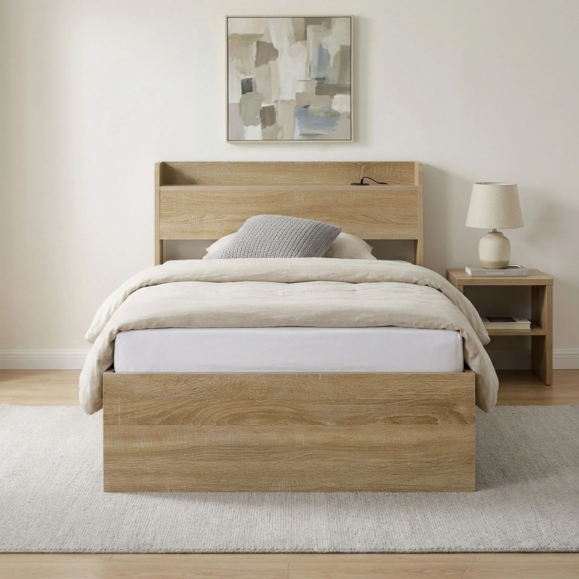 Elda Single Bed Frame with USB Port & Drawers - Natural - Image 3