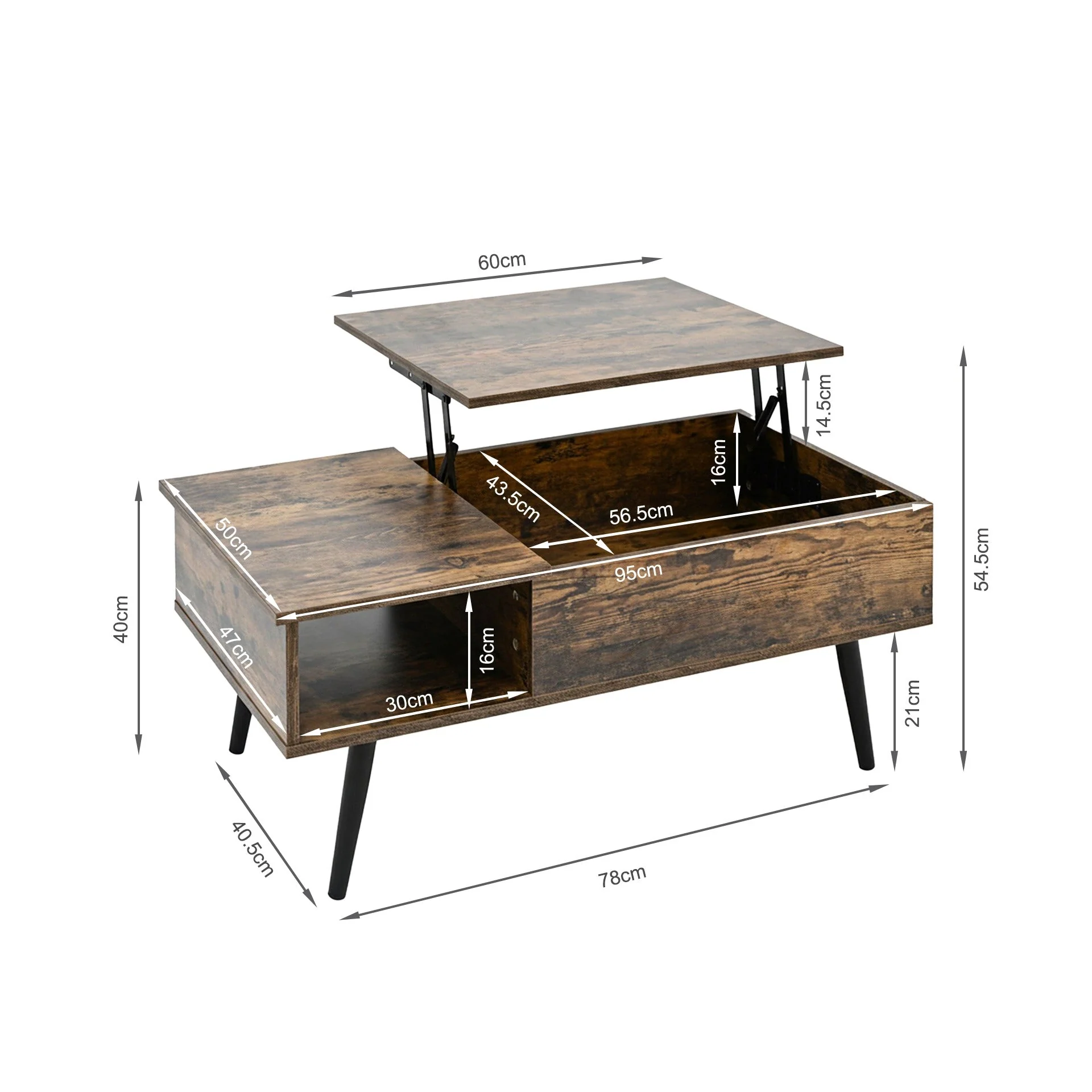 Elevate Lift Top Coffee Table - Rustic Brown - Image 10