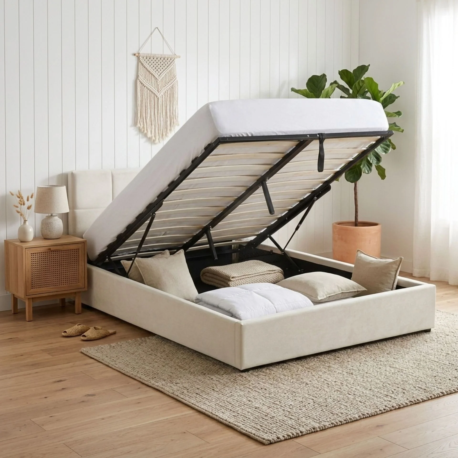 Elizabeth Double Gas Lift Bed Frame - Beige