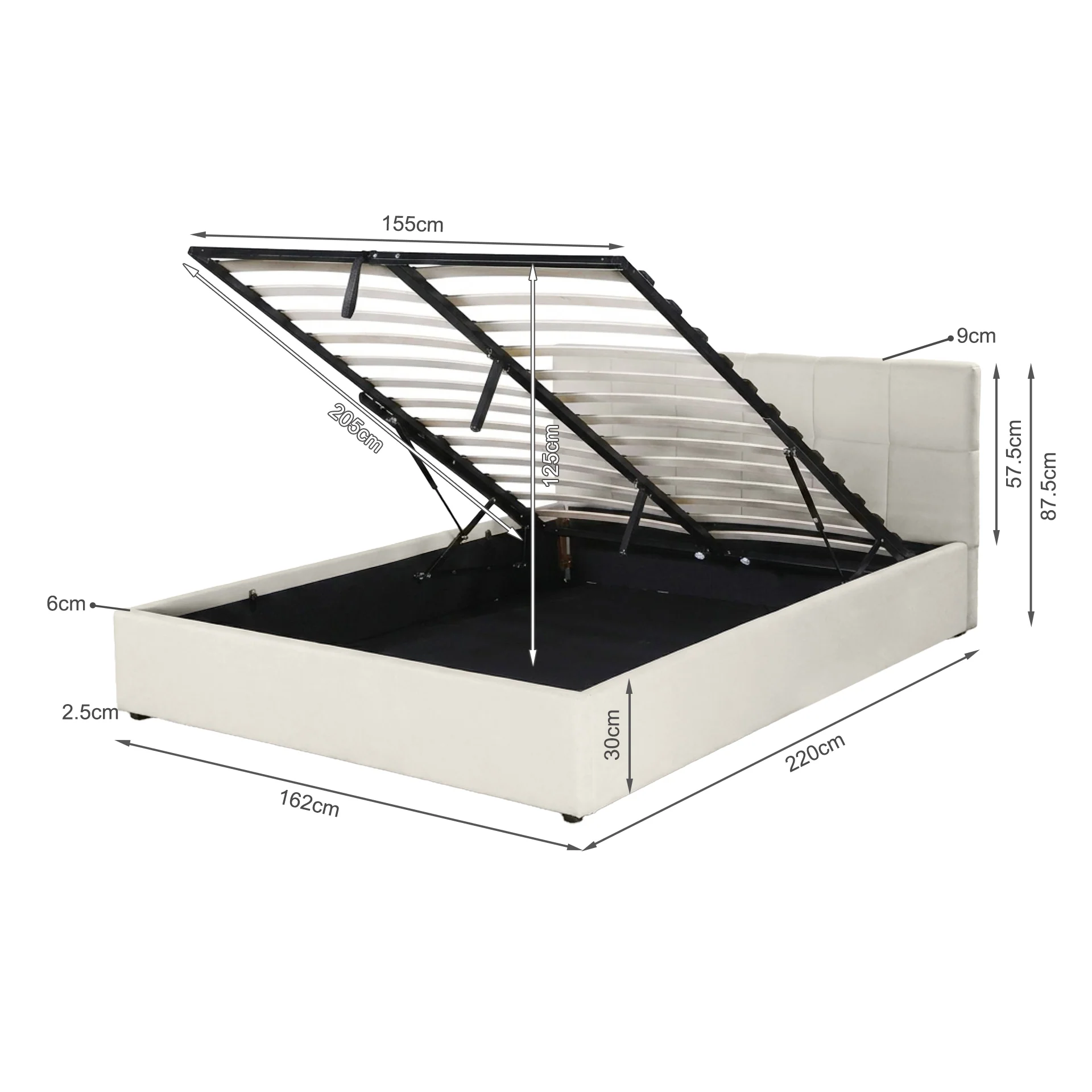 Elizabeth Queen Gas Lift Bed Frame - Beige - Image 14