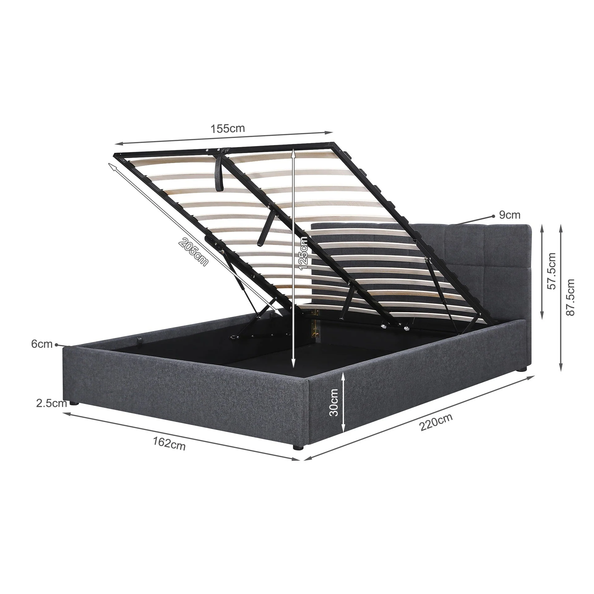 Elizabeth Queen Gas Lift Bed Frame - Dark Grey - Image 13