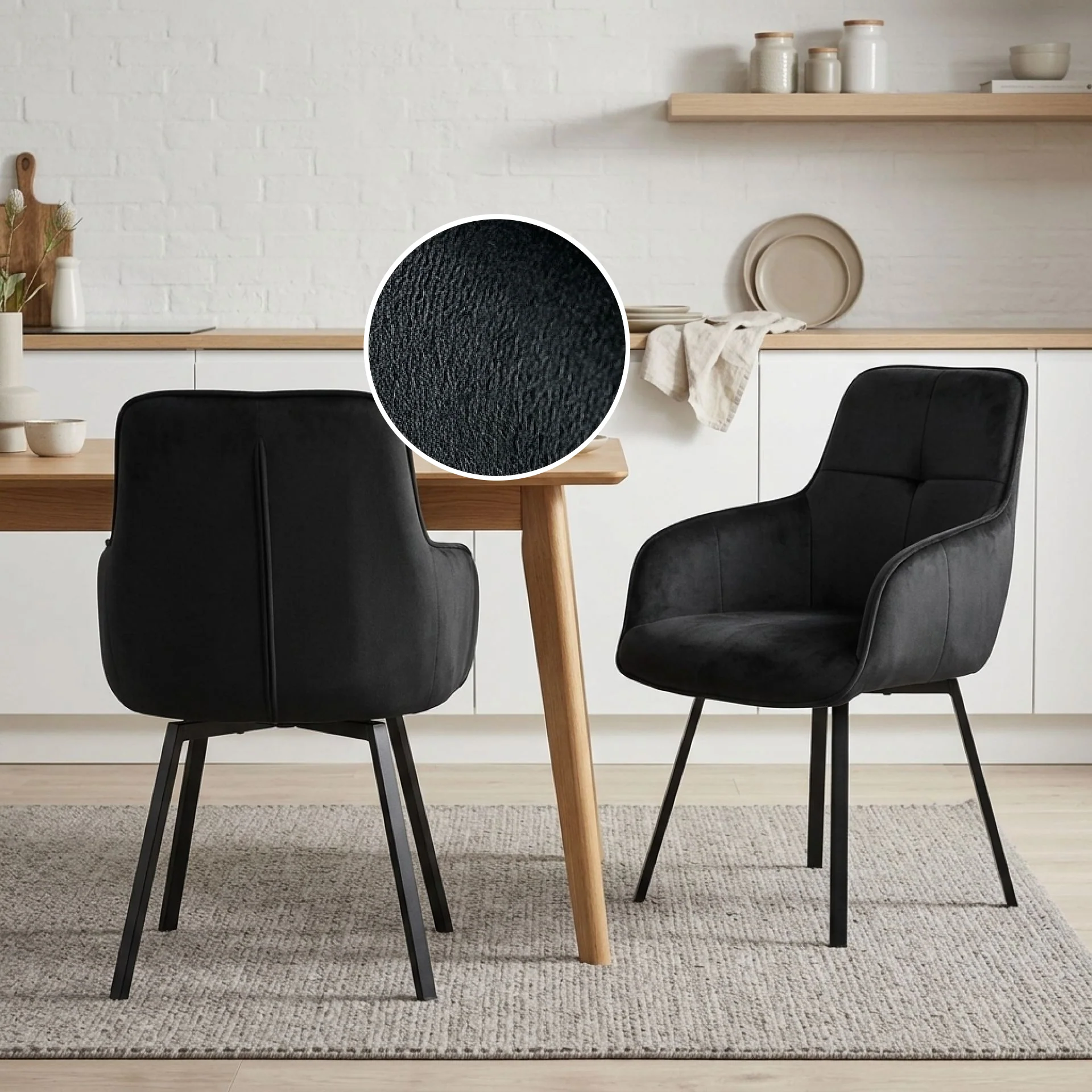 Elora Swivel Velvet Dining Chair - Set of 2 - Black - Image 2