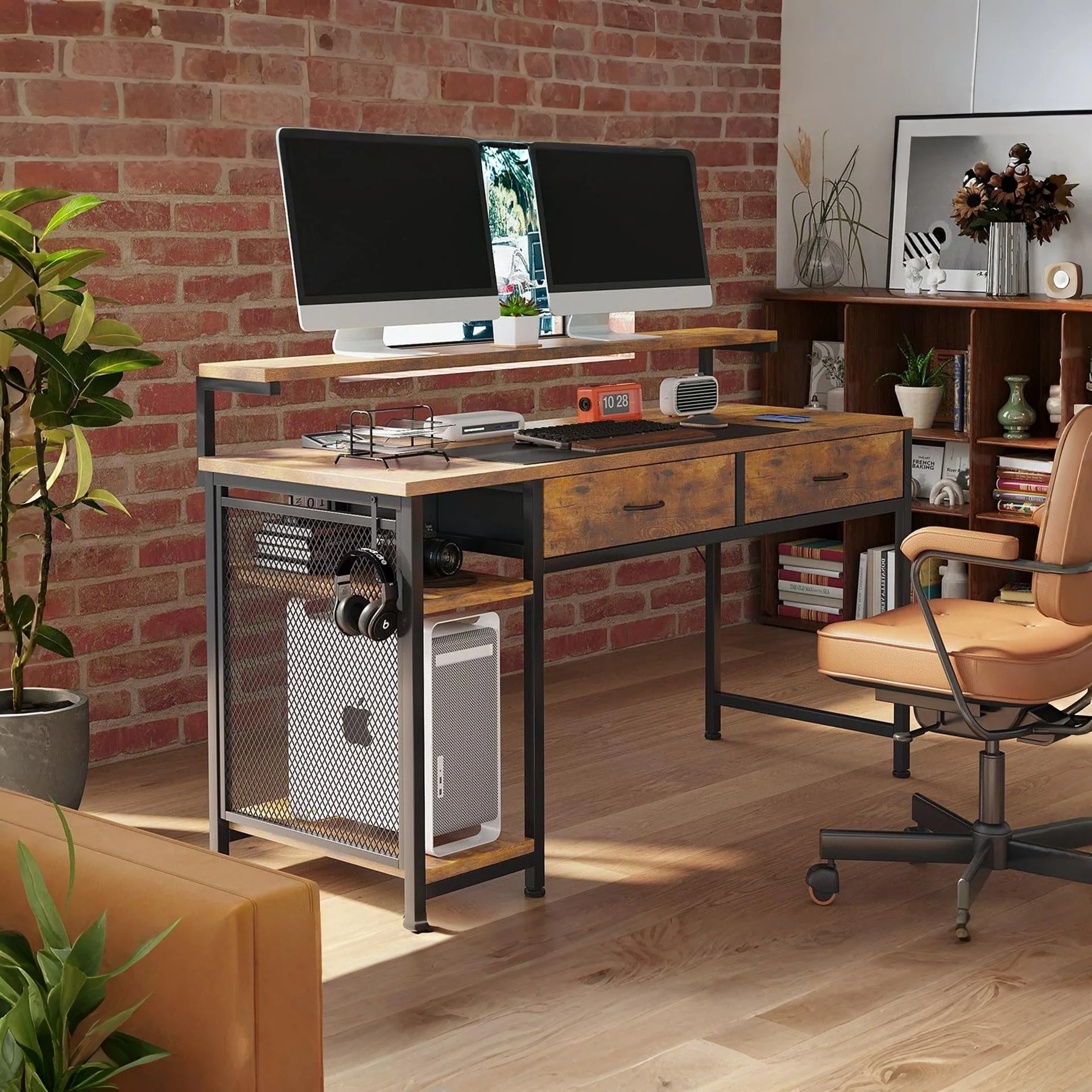 Emilio 138cm Computer Desk with 2 Drawers - Rustic Brown - Image 4