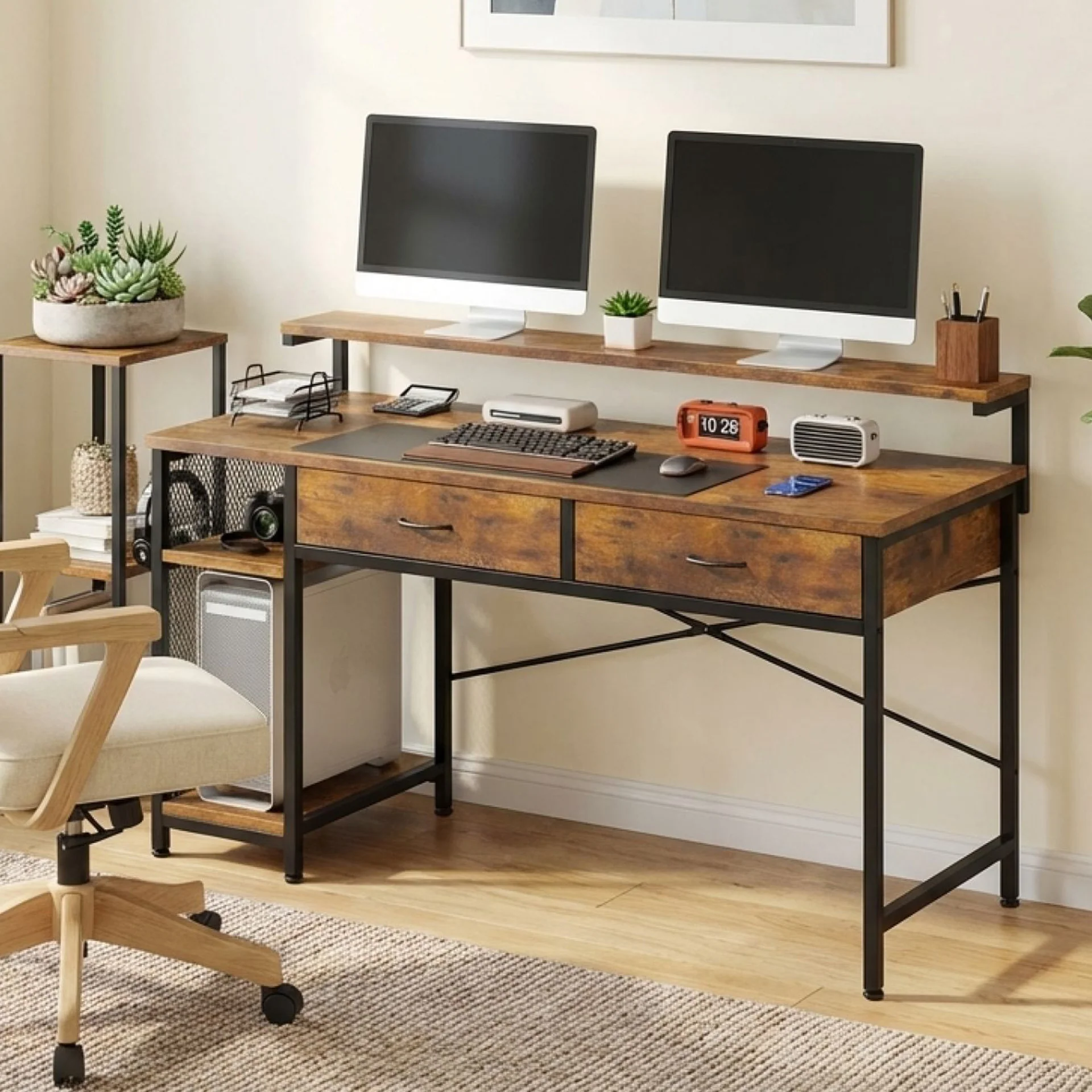 Emilio 138cm Computer Desk with 2 Drawers - Rustic Brown - Image 5