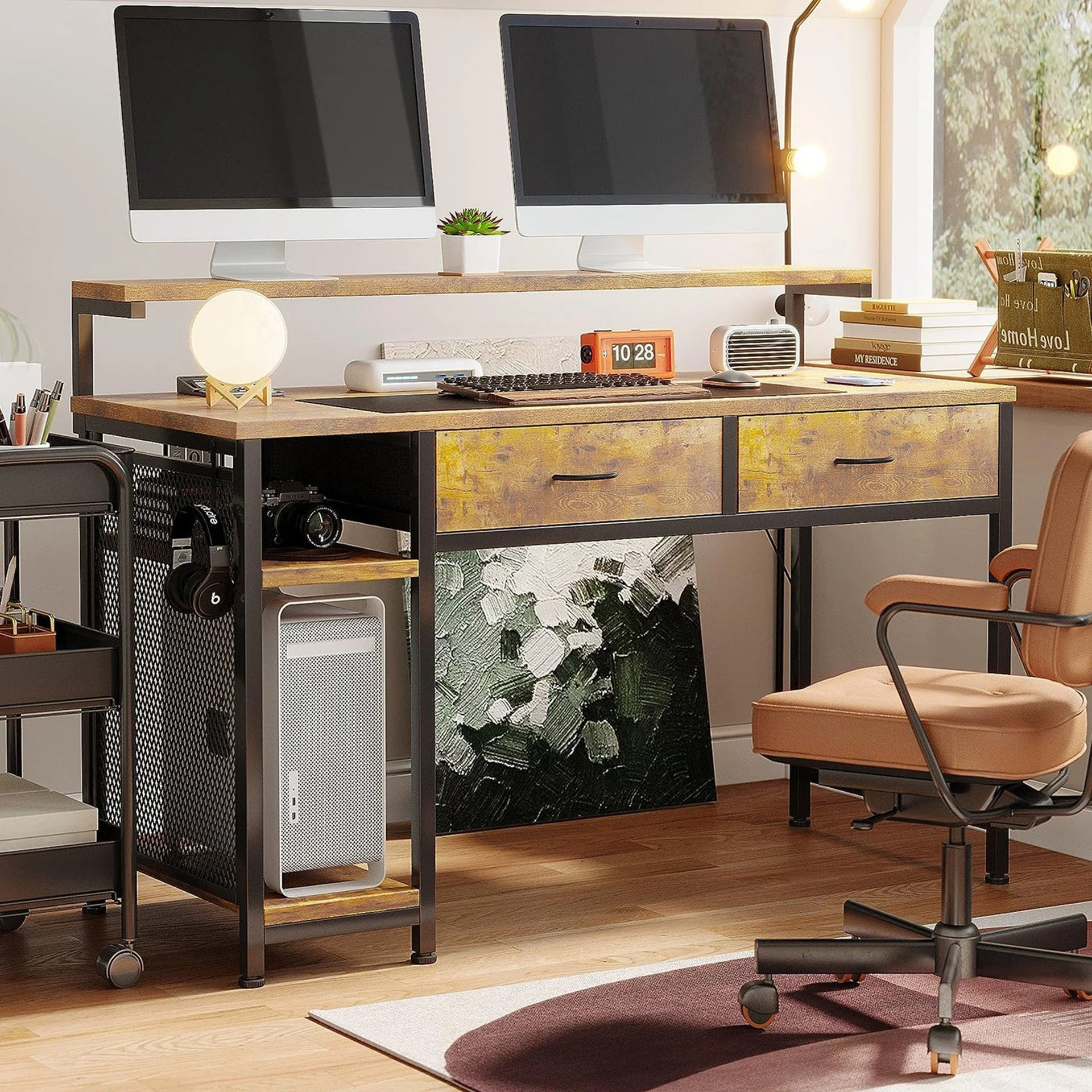 Emilio 138cm Computer Desk with 2 Drawers - Rustic Brown - Image 6