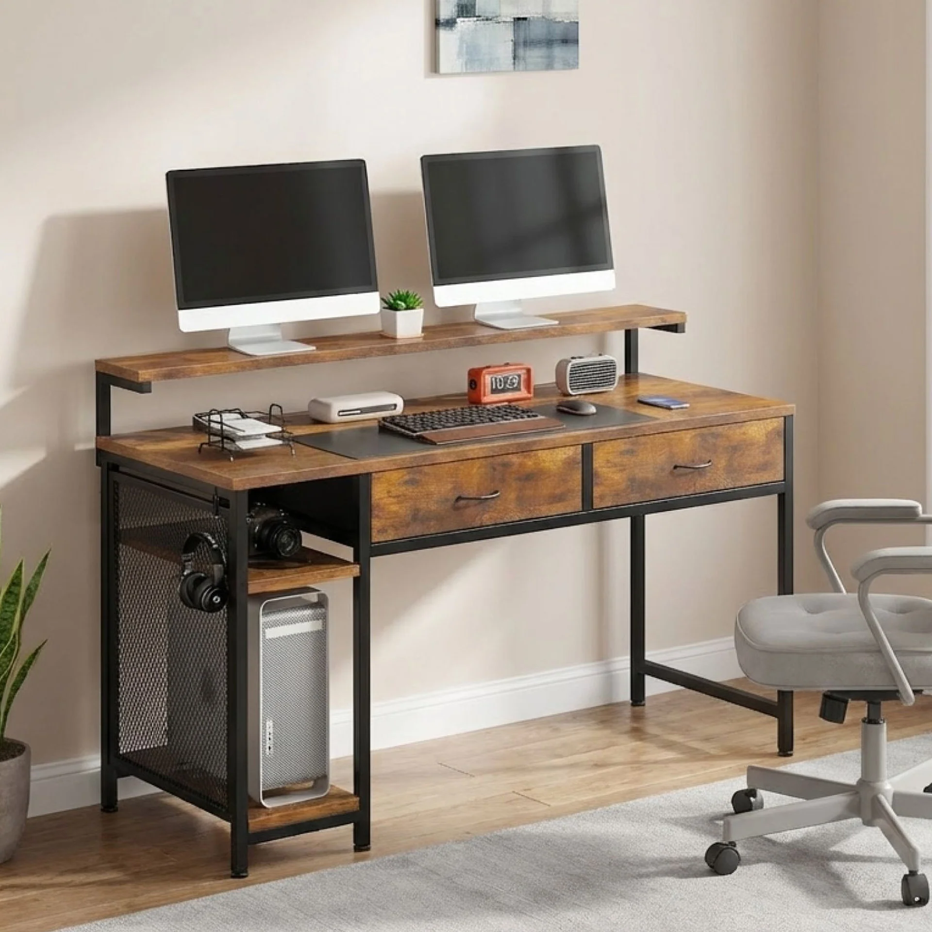 Emilio 138cm Computer Desk with 2 Drawers - Rustic Brown - Image 7