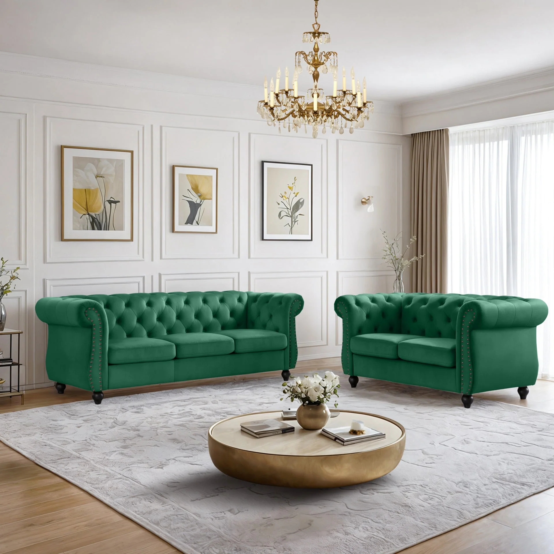 Emily Velvet 2 Seater Sofa – Green - Image 5