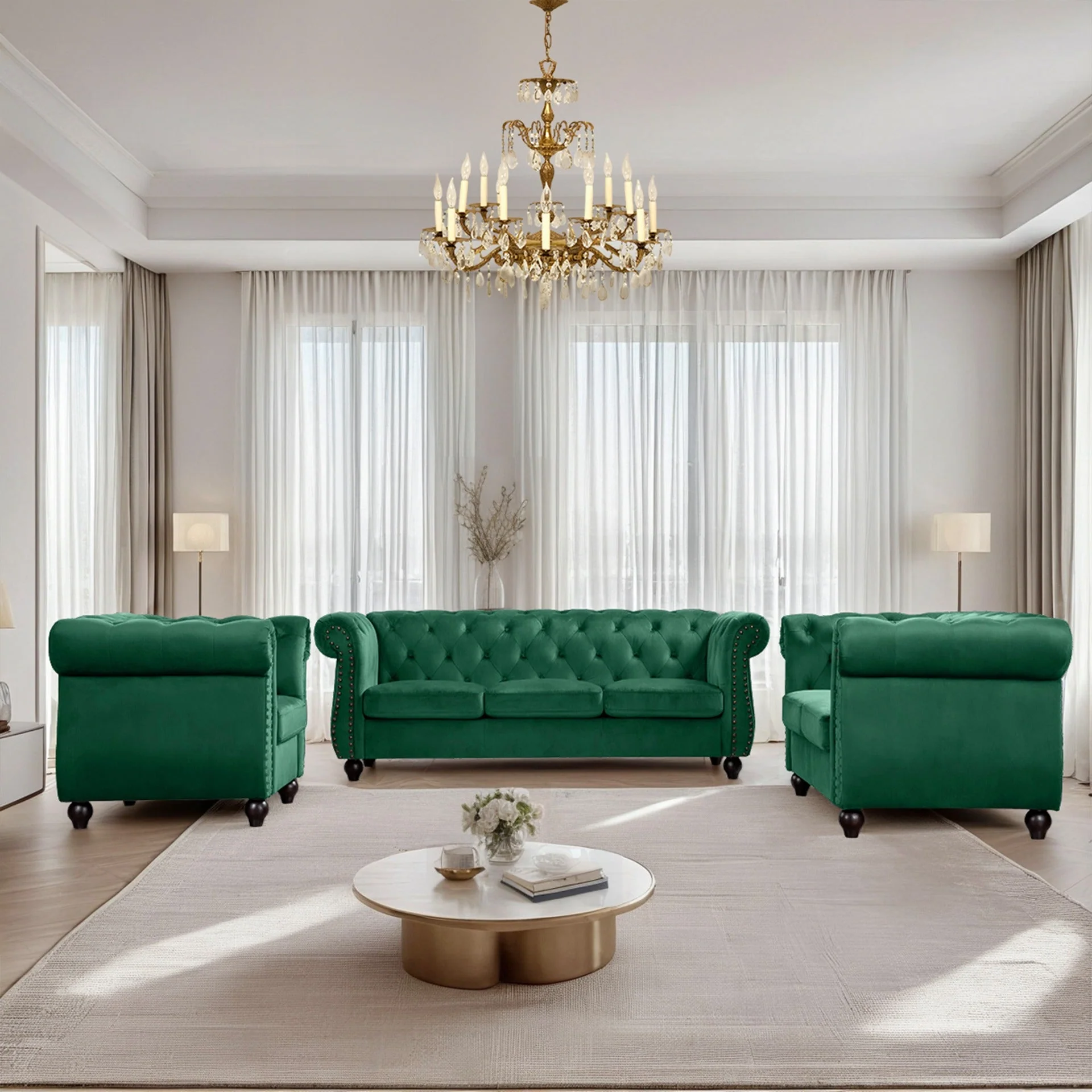 Emily Velvet 2 Seater Sofa – Green - Image 6