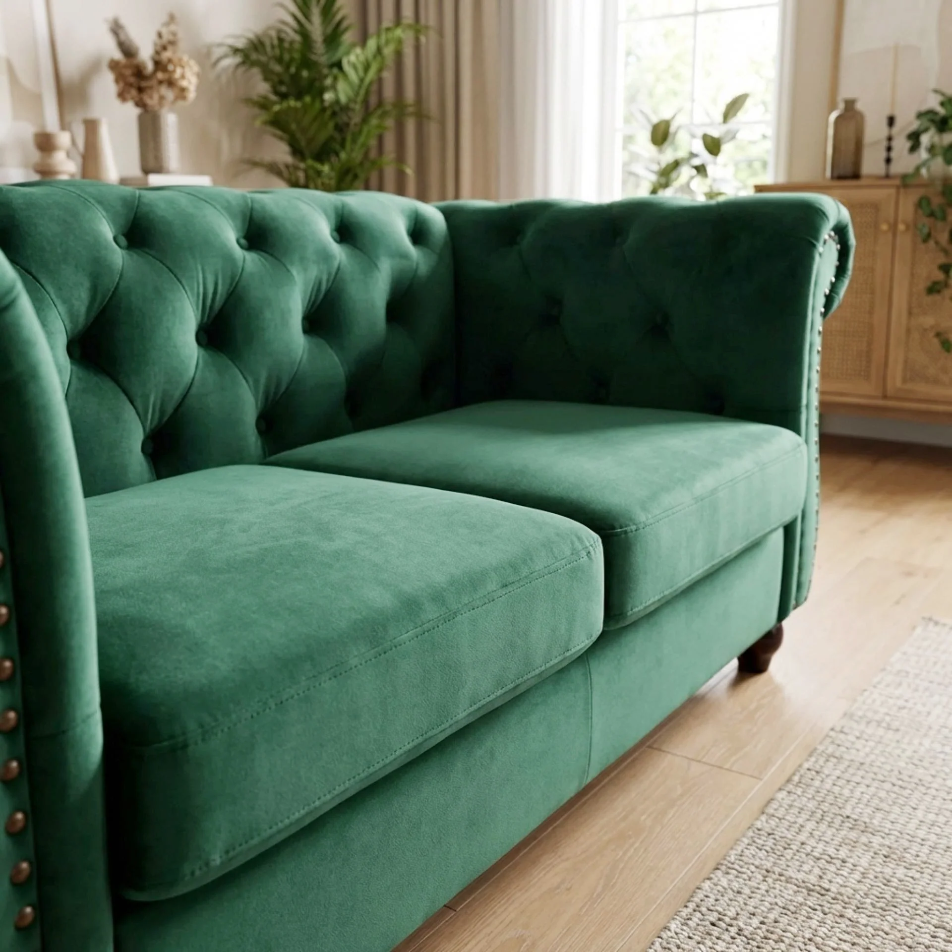 Emily Velvet 2 Seater Sofa – Green - Image 8