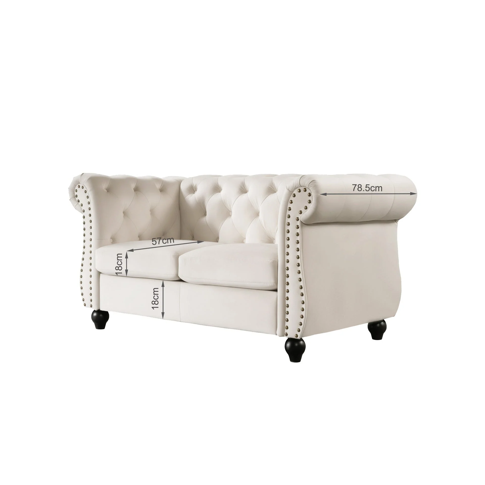 Emily Velvet 2 Seater Sofa - Ivory - Image 5