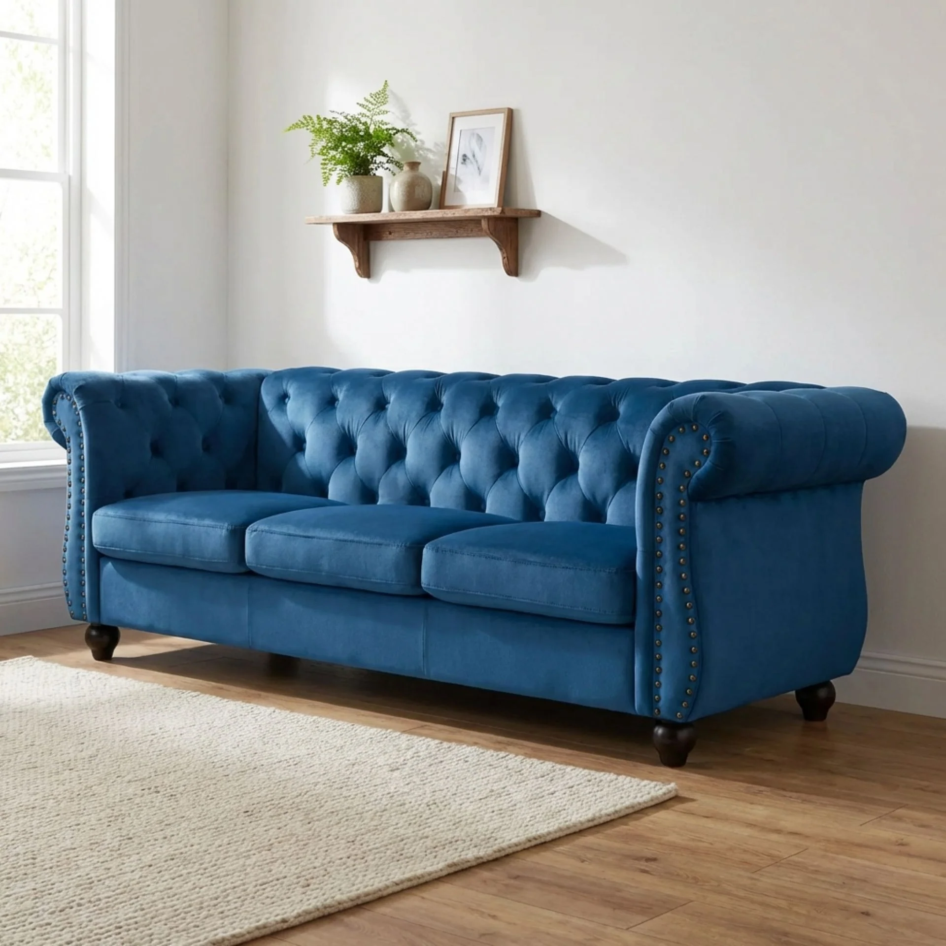 Emily Velvet 3 Seater Sofa – Dark Blue