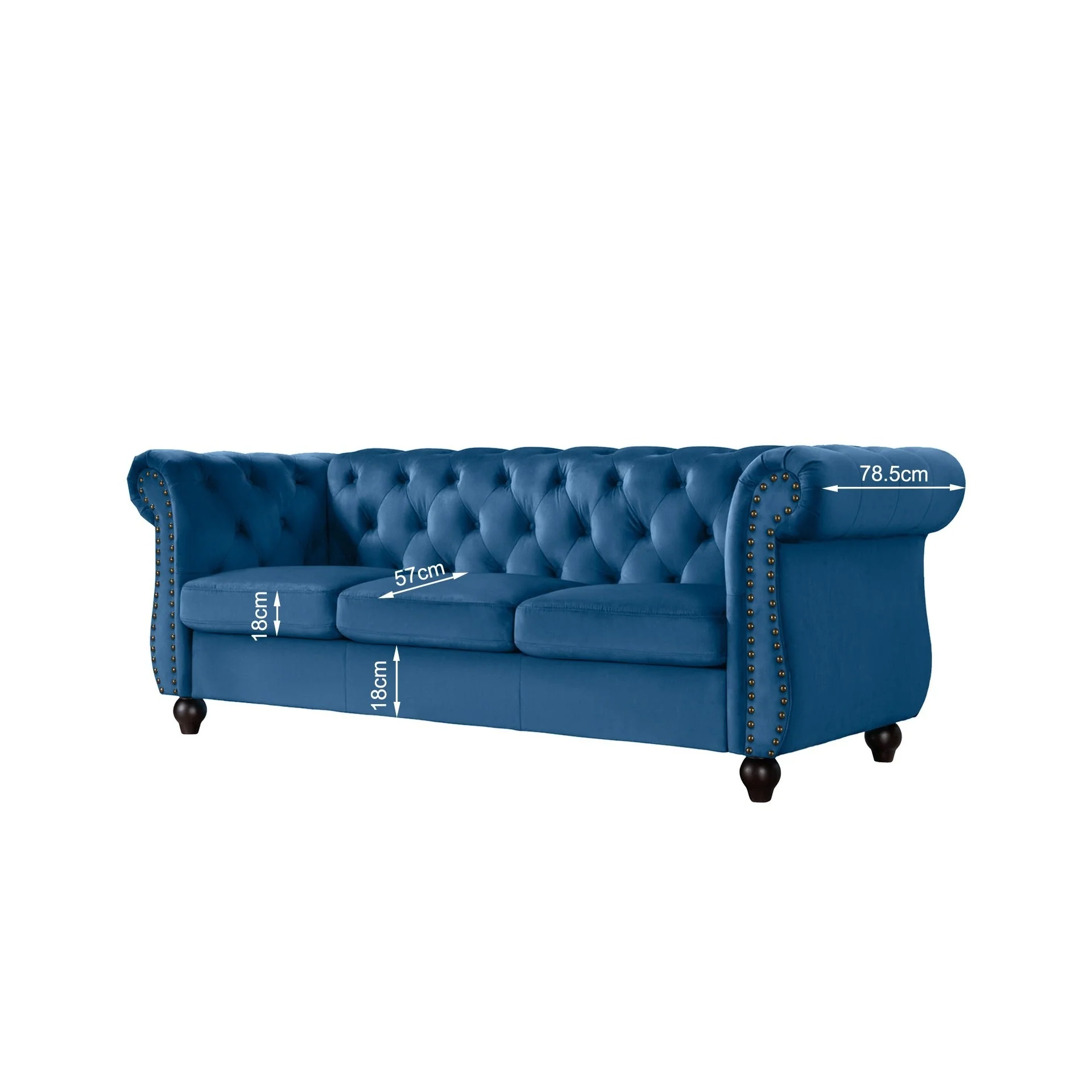 Emily Velvet 3 Seater Sofa – Dark Blue - Image 11