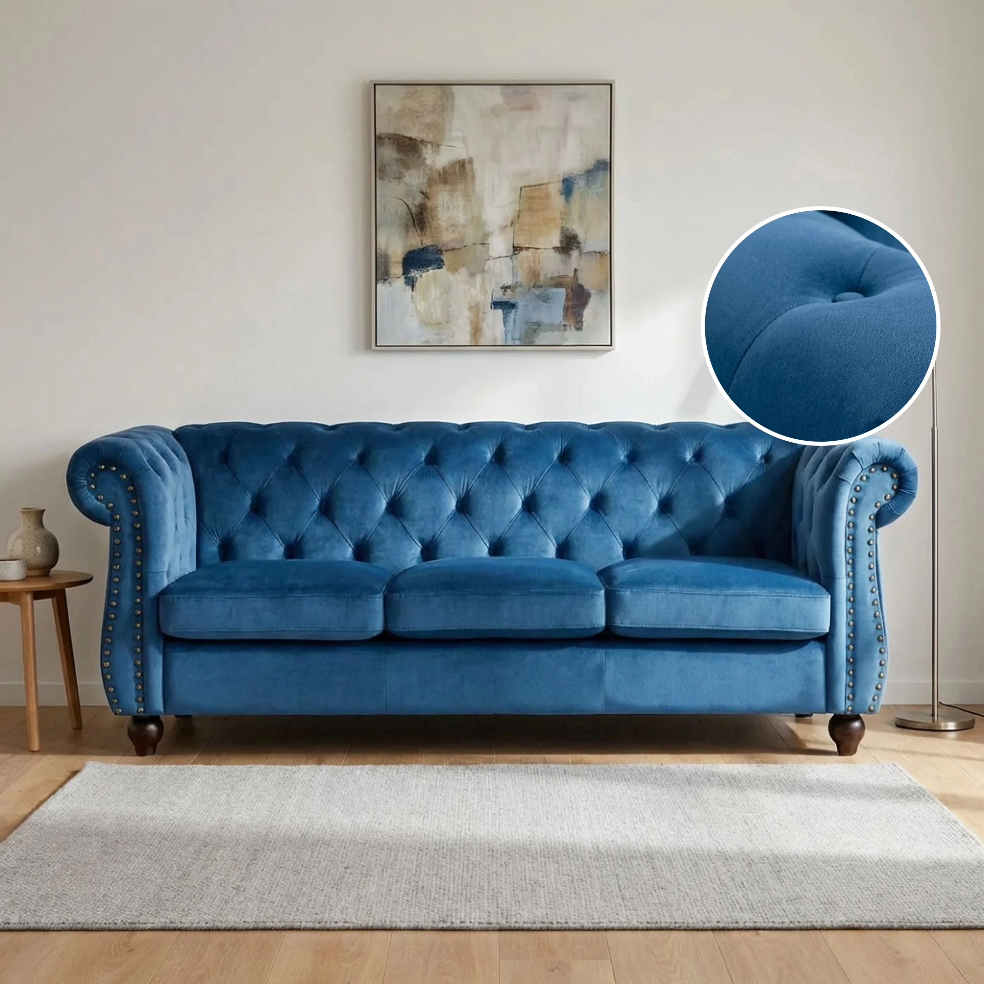 Emily Velvet 3 Seater Sofa – Dark Blue - Image 2