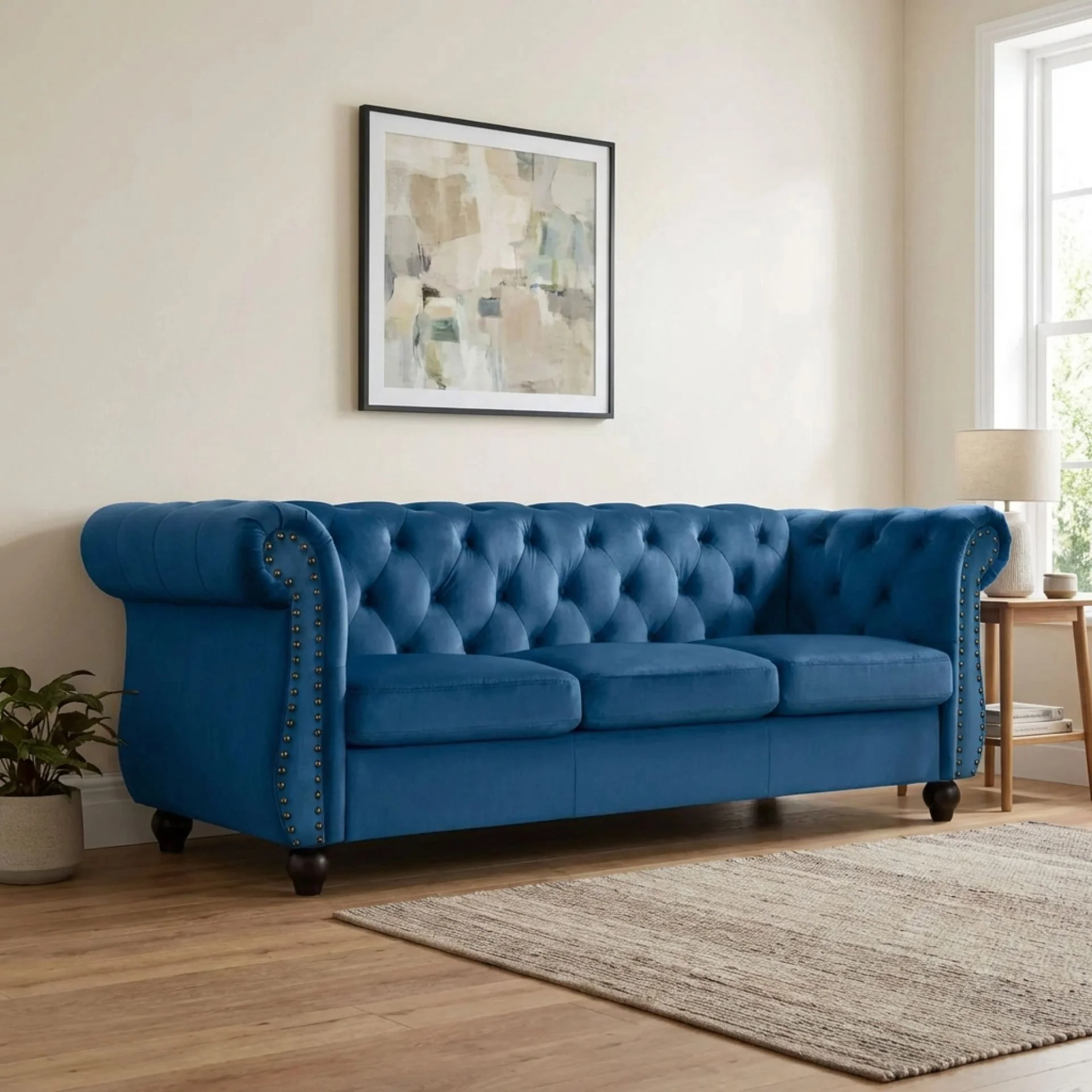 Emily Velvet 3 Seater Sofa – Dark Blue - Image 3