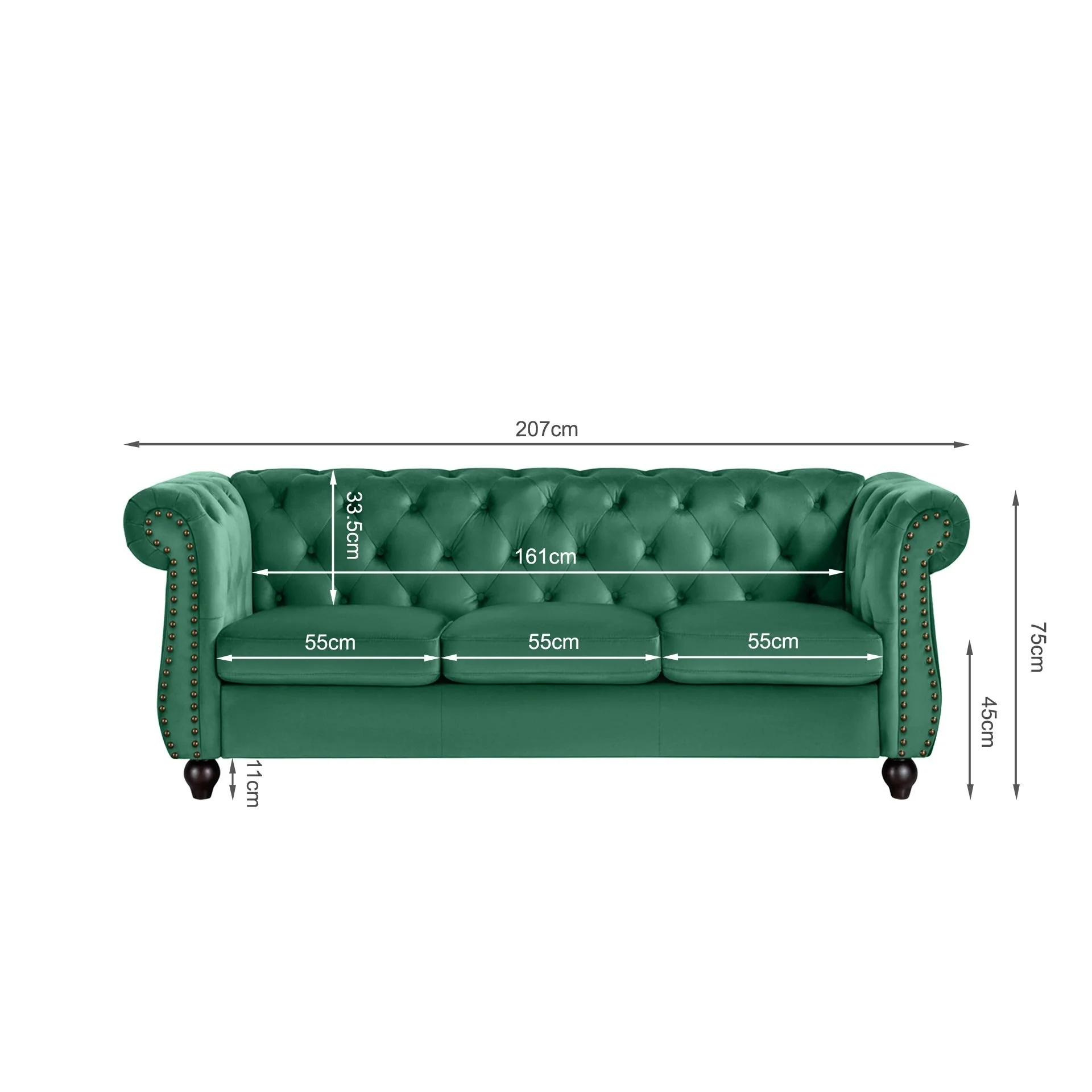 Emily Velvet 3 Seater Sofa – Green - Image 10