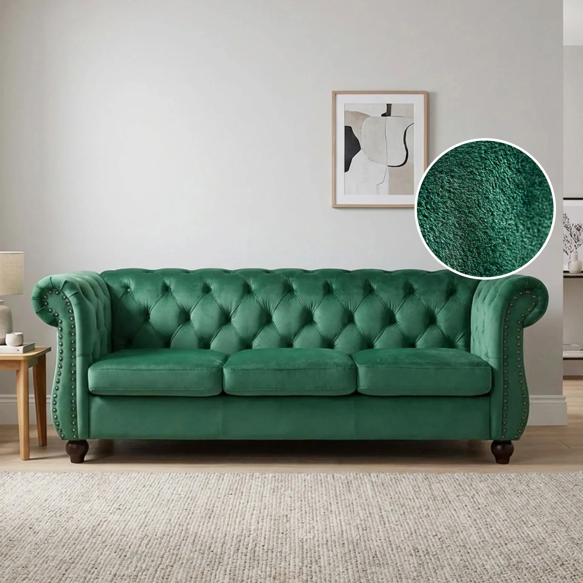 Emily Velvet 3 Seater Sofa – Green - Image 2