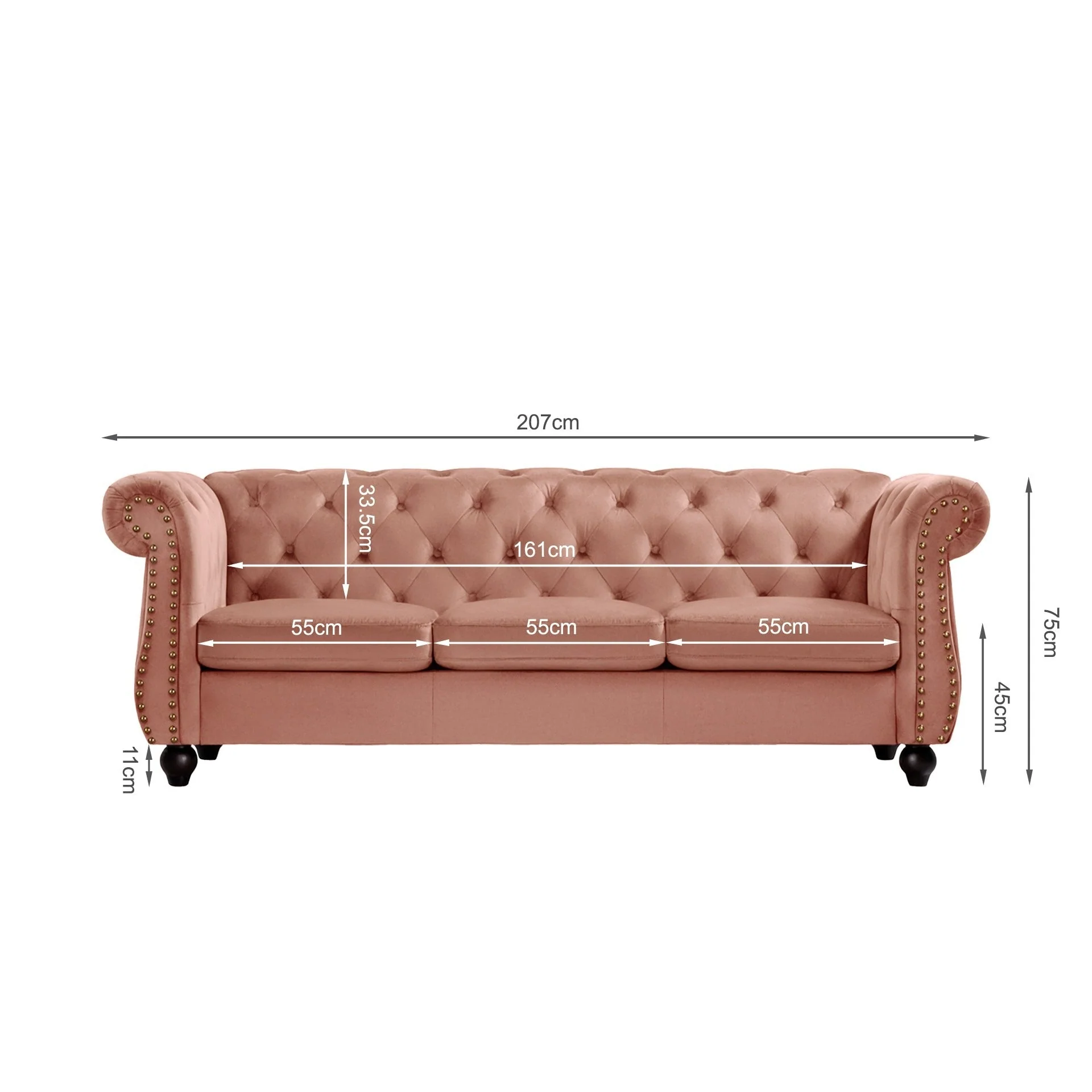 Emily Velvet 3 Seater Sofa - Rose - Image 10